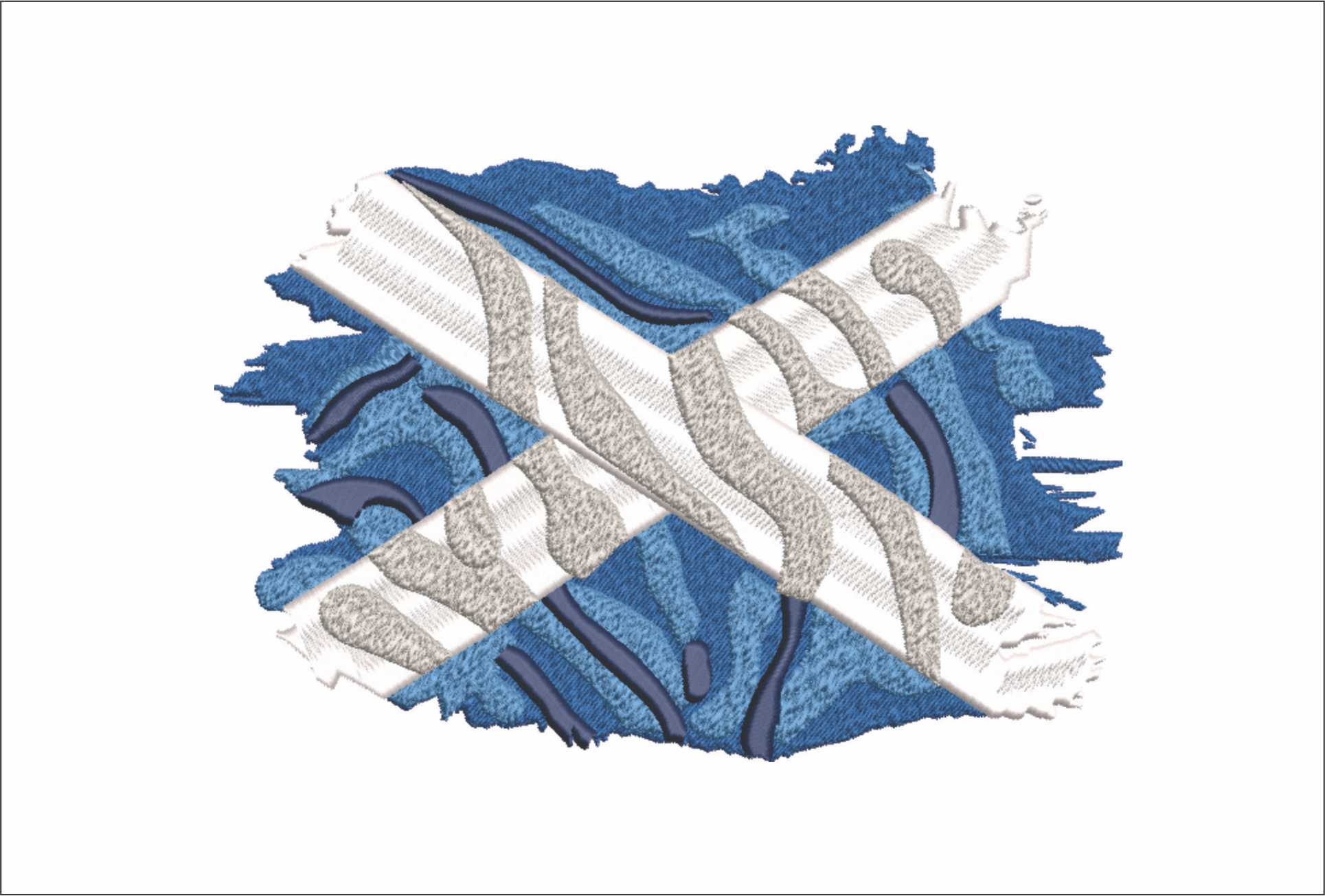 Scotland flag waving outline, National Map Flag, Blue with White Cross machine pattern embroidery file - instant download