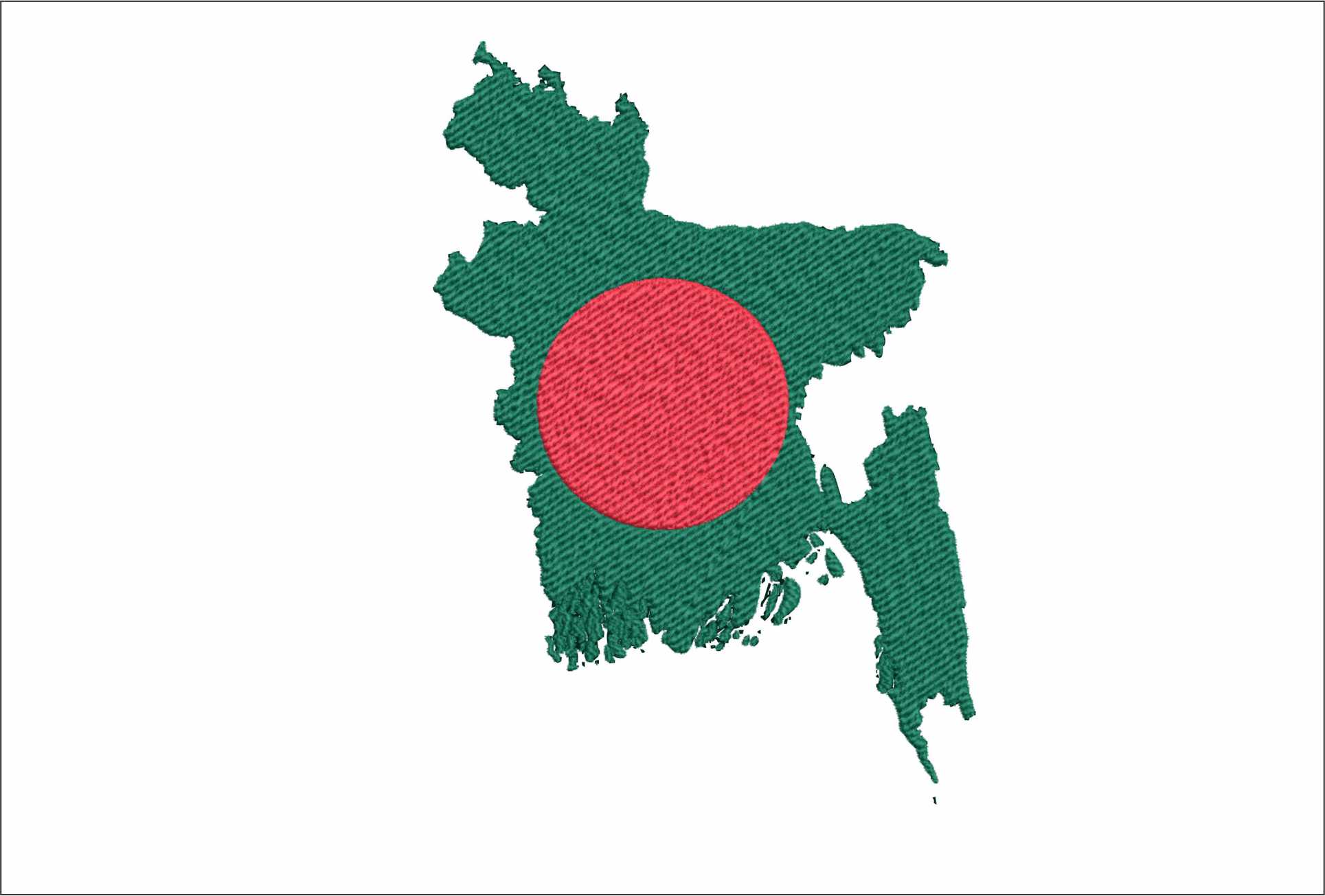 Bangladesh Map Flag in Country outline, National Map Flag, Red Circle and Green Background machine pattern embroidery file - instant download