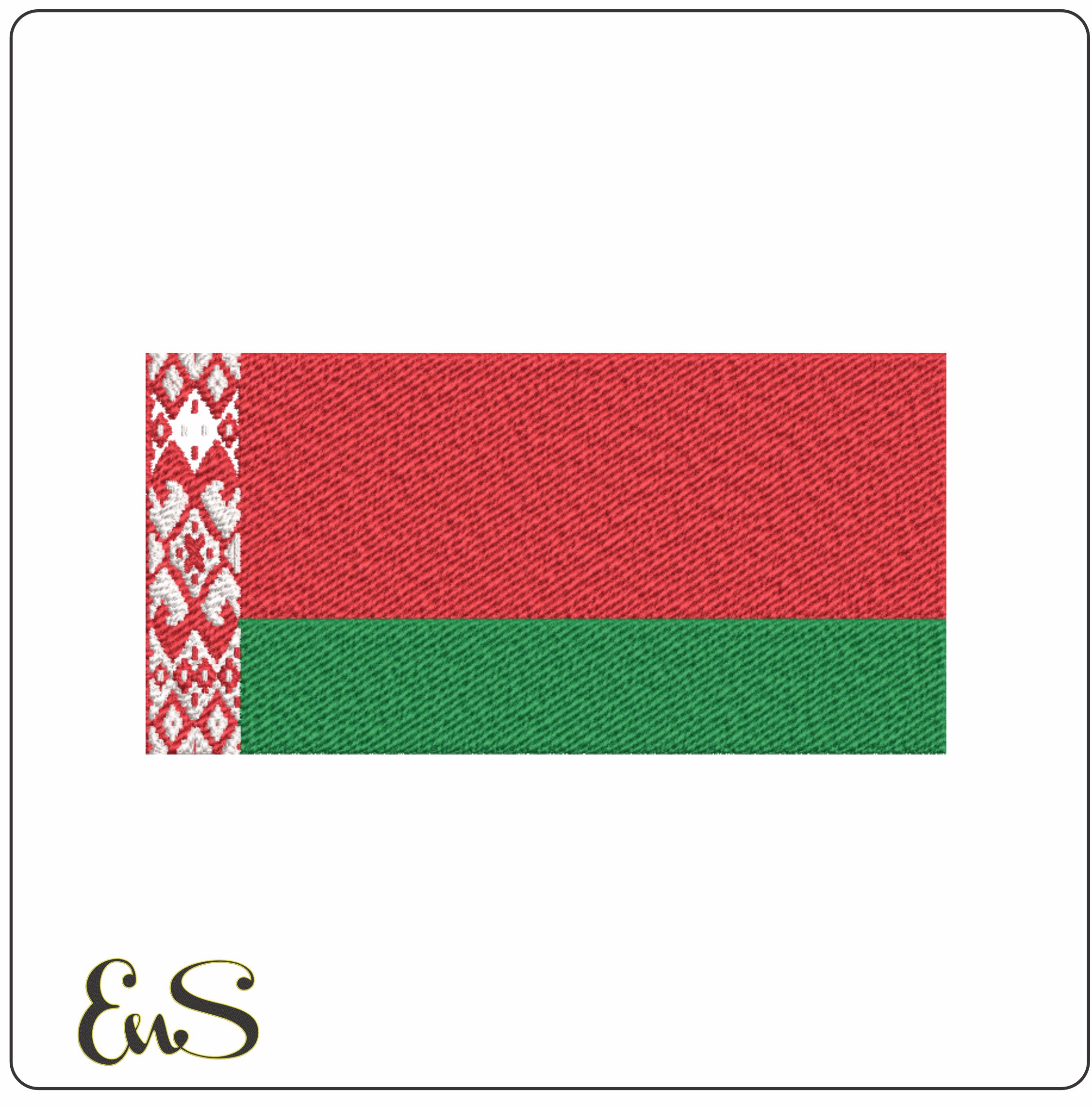 Belarus Map Flag in Country outline, National Map Flag, Red White (red and white ornament pattern) and Green Background machine pattern embroidery file - instant download