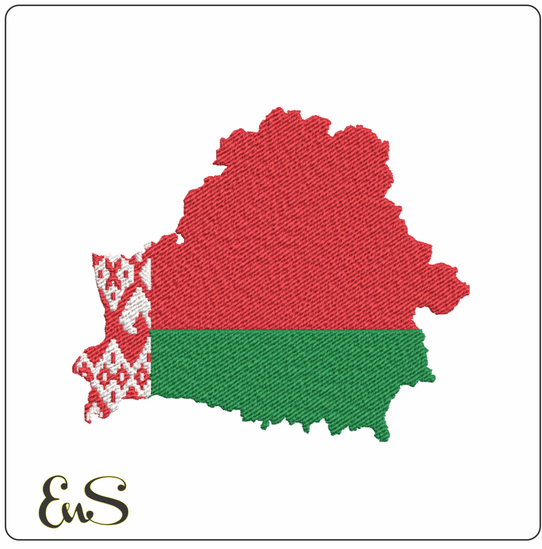 Belarus Map Flag in Country outline, National Map Flag, Red White (red and white ornament pattern) and Green Background machine pattern embroidery file - instant download