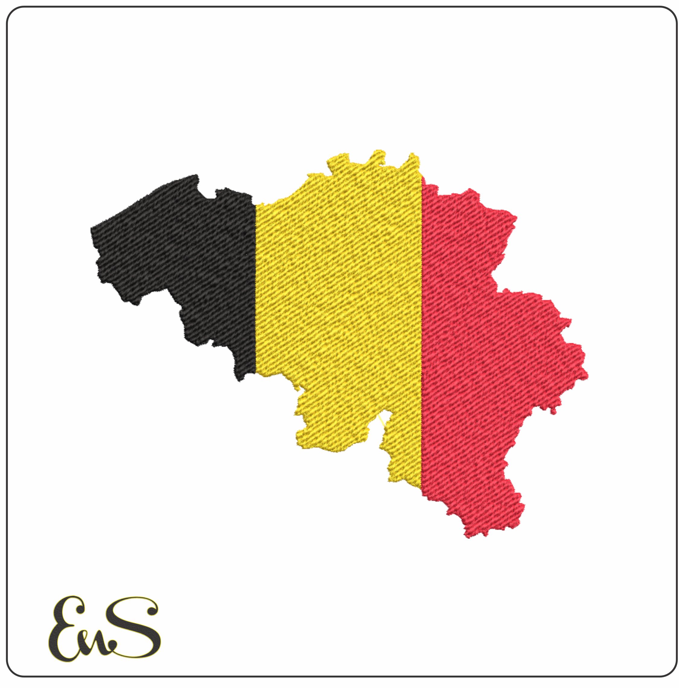 Belgium Map Flag in Country outline, National Map Flag Black Yellow and Red machine pattern embroidery file - instant download (Copy)
