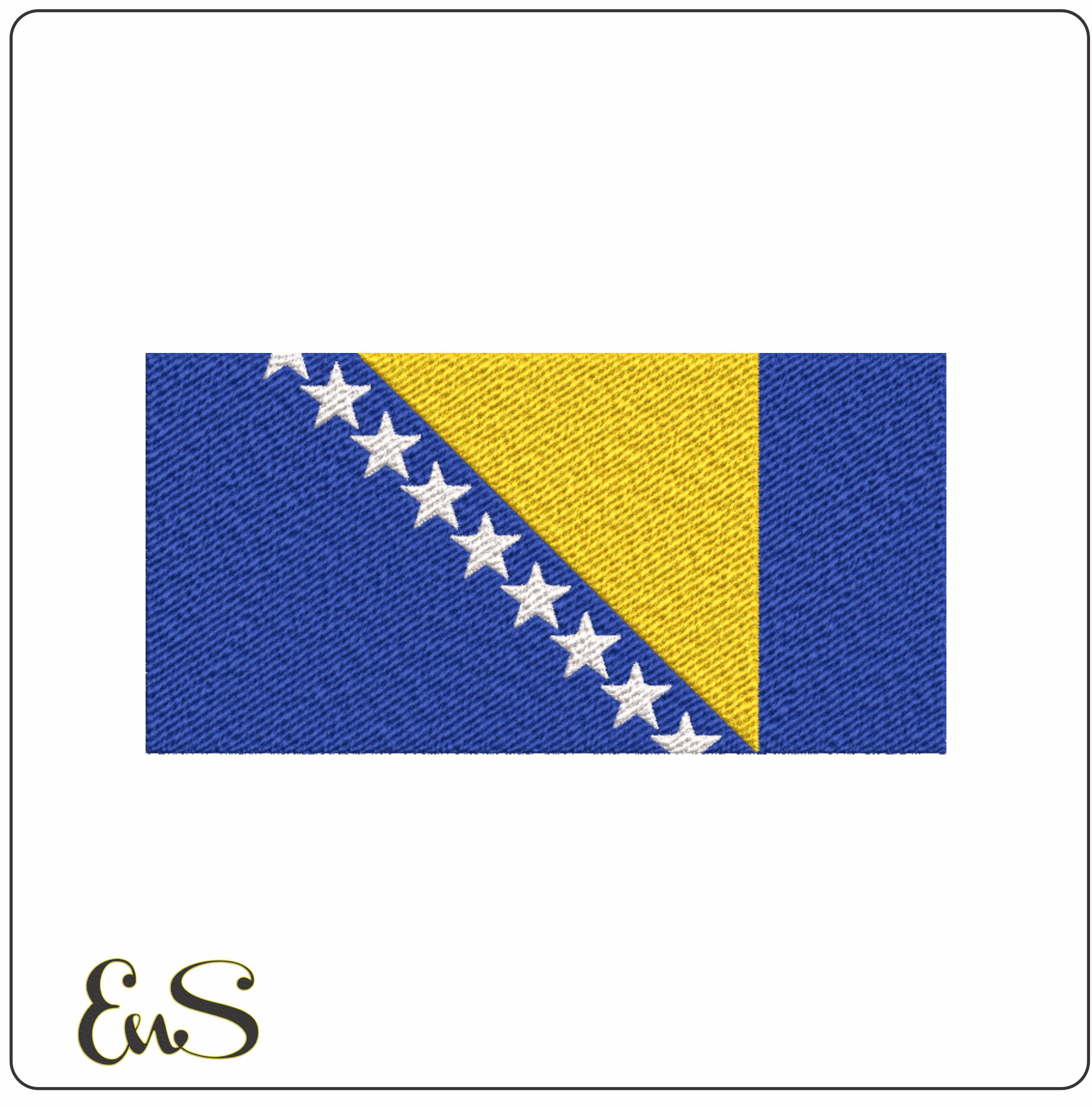 Bosnia and Herzegovina Map Flag in Country outline, National Map Flag Blue and Yellow with white Stars machine pattern embroidery file - instant download