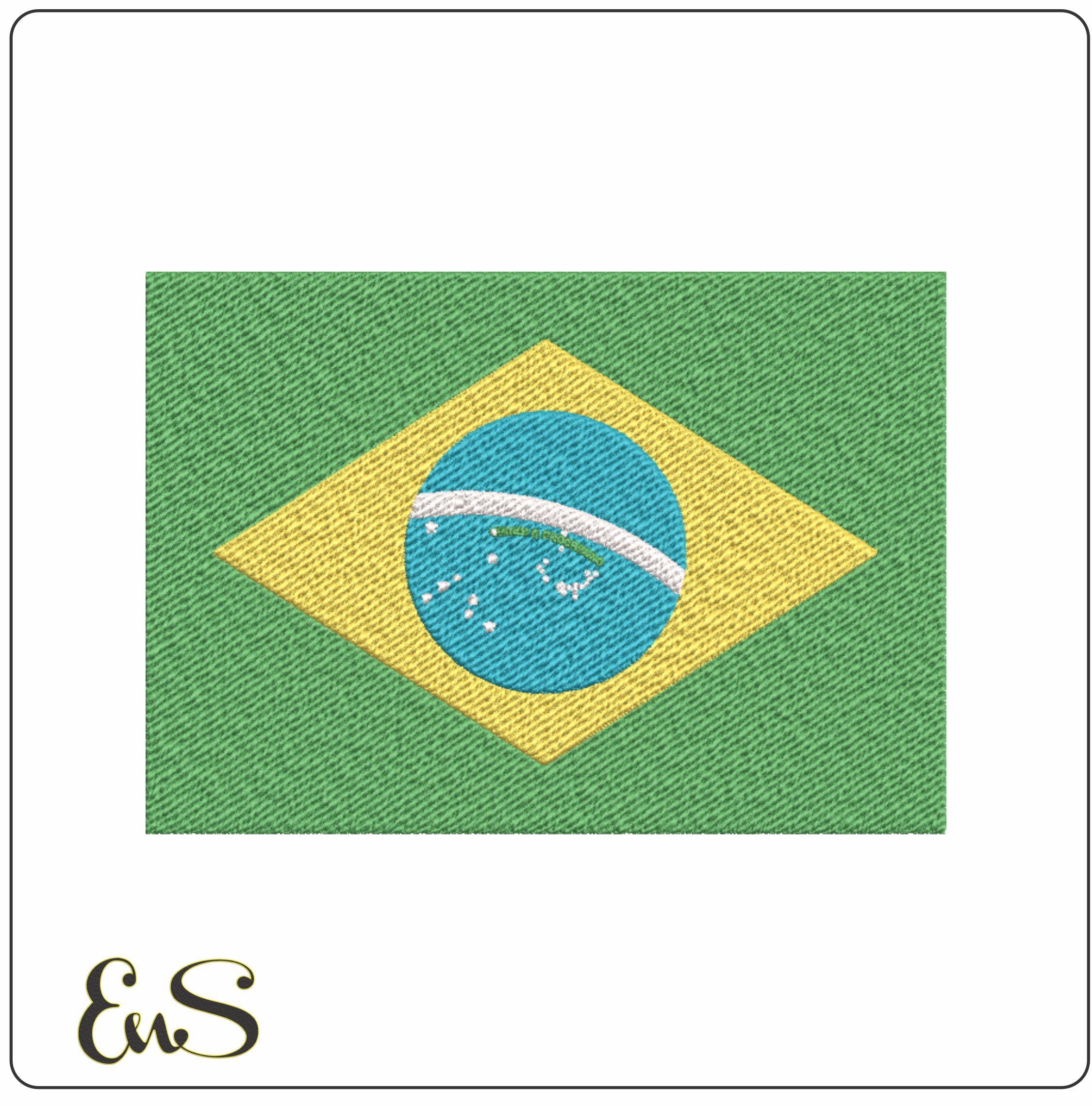 Brazil Map Flag in Country outline, National Map Flag Blue White Green and Yellow machine pattern embroidery file - instant download