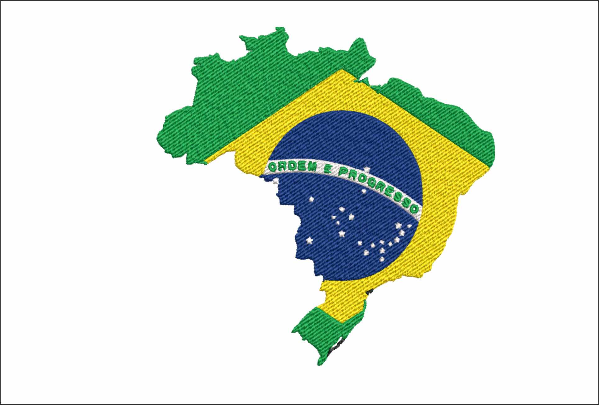 Brazil Map Flag in Country outline, National Map Flag Blue White Green and Yellow machine pattern embroidery file - instant download