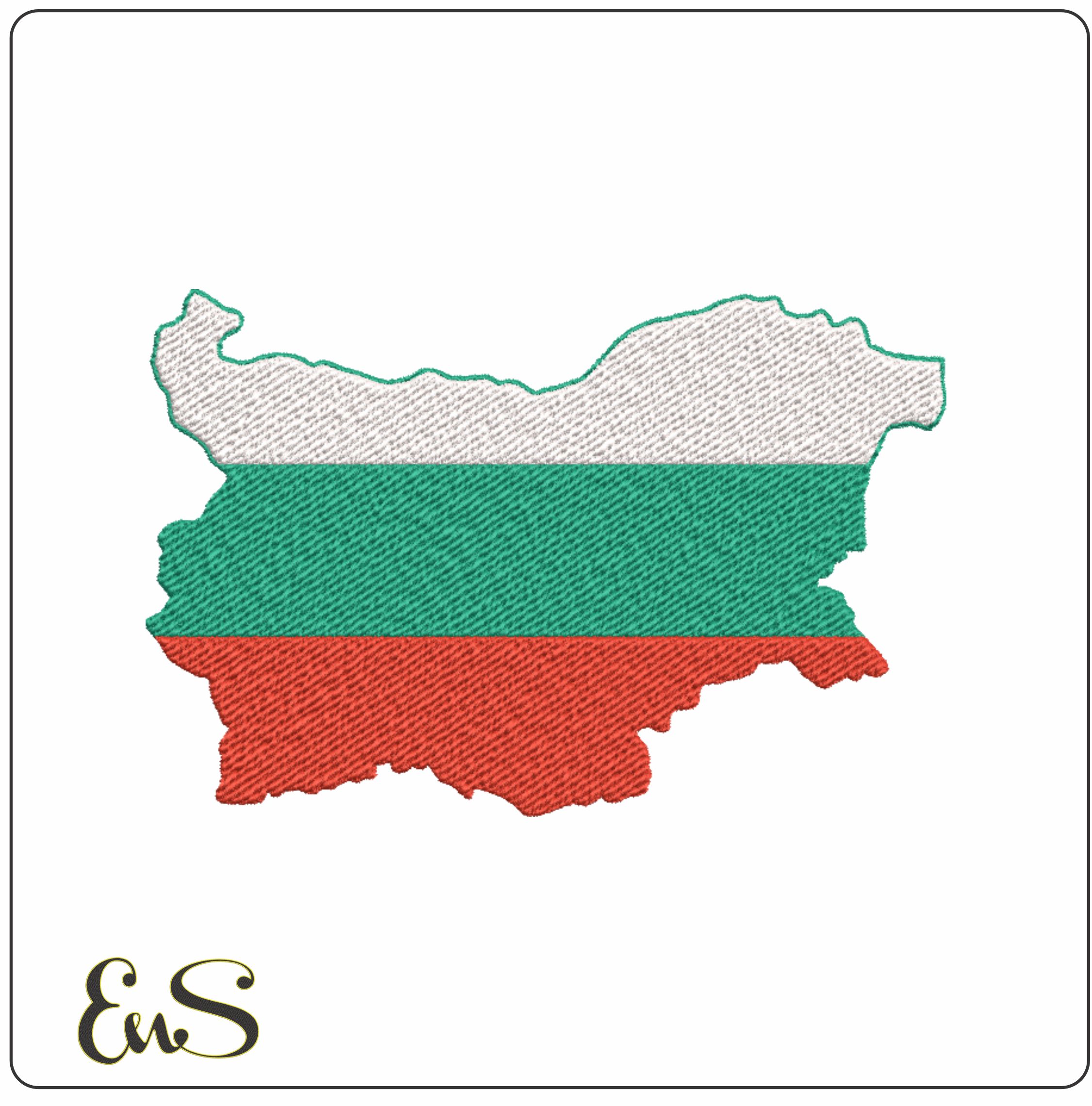 Bulgaria Map Flag in Country outline, National Map Flag White Green and Red Stripes machine pattern embroidery file - instant download