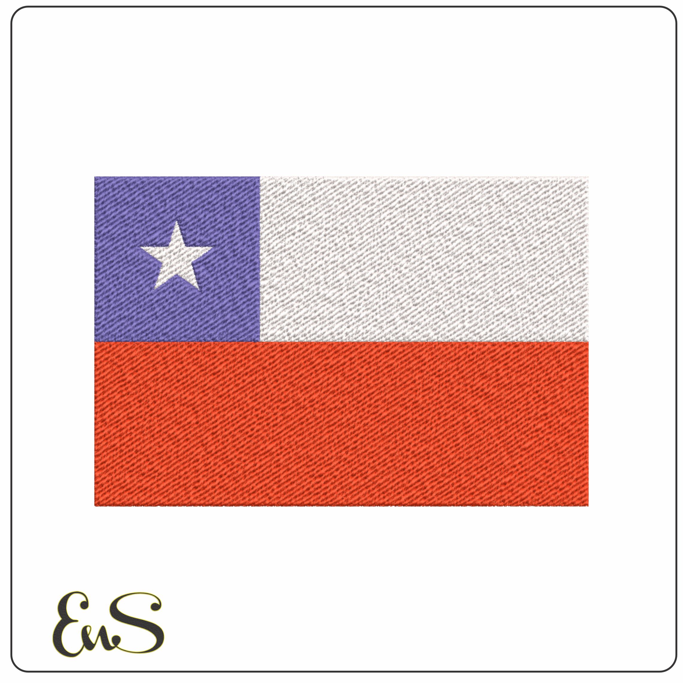 Chile Map Flag in Country outline, National Map Flag White Blue and Red with single white star machine pattern embroidery file - instant download
