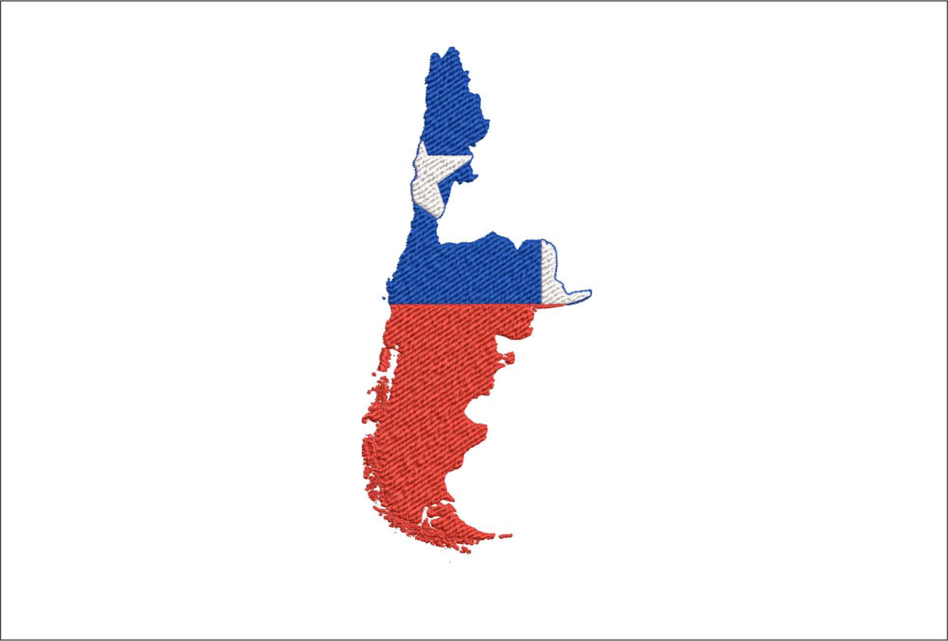 Chile Map Flag in Country outline, National Map Flag White Blue and Red with single white star machine pattern embroidery file - instant download