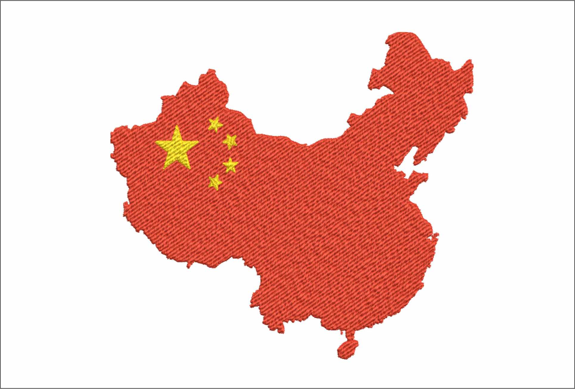 China Map Flag in Country outline, National Map Flag Red with Yellow stars machine pattern embroidery file - instant download (Copy)