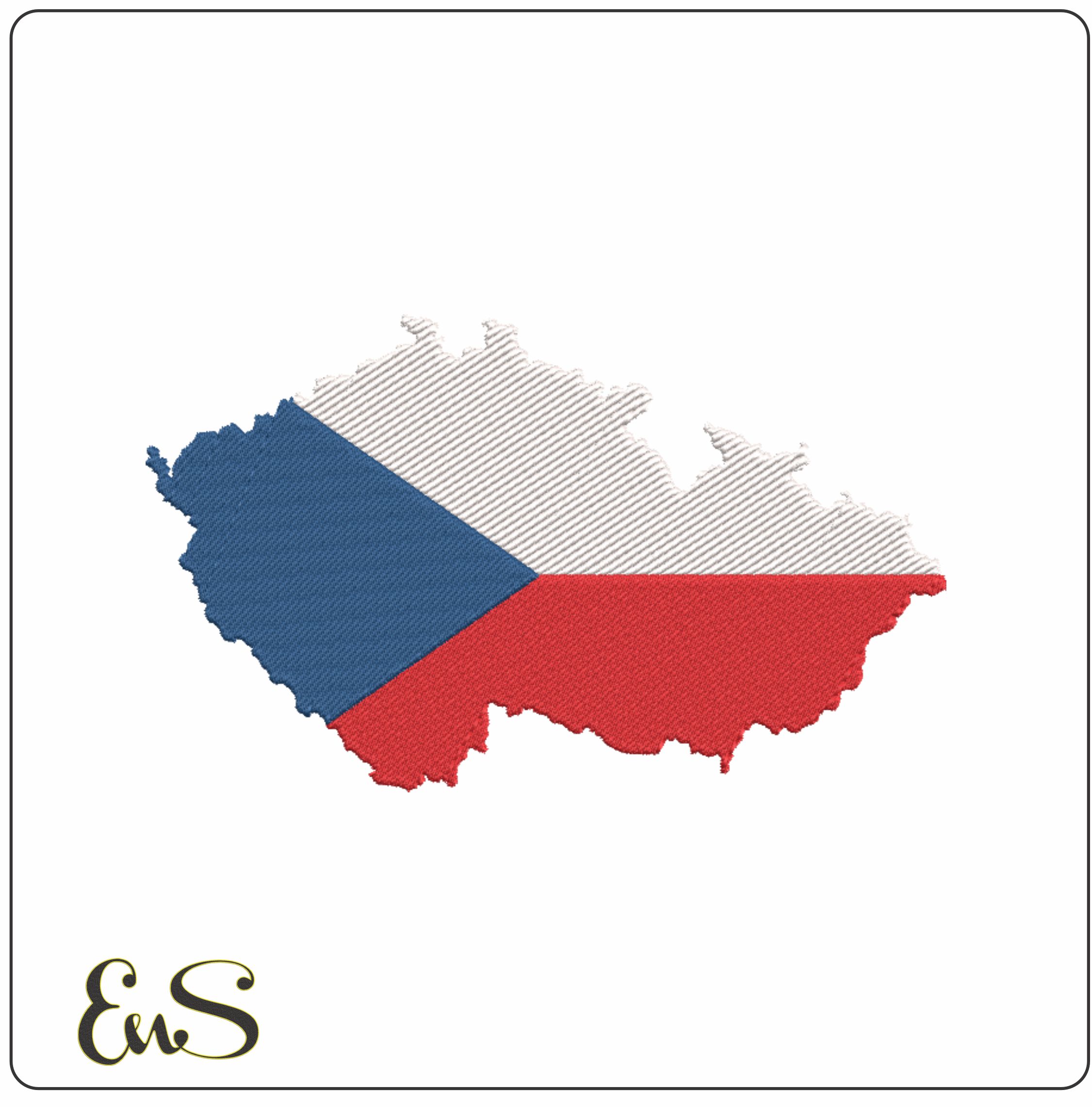 Czech Republic Map Flag in Country outline, National Map Flag Red Blue and White machine pattern embroidery file - instant download