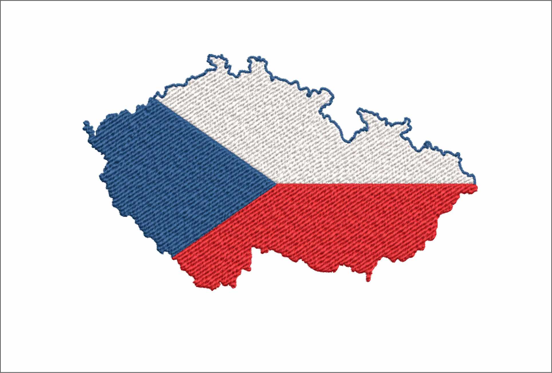 Czech Republic Map Flag in Country outline, National Map Flag Red Blue and White machine pattern embroidery file - instant download
