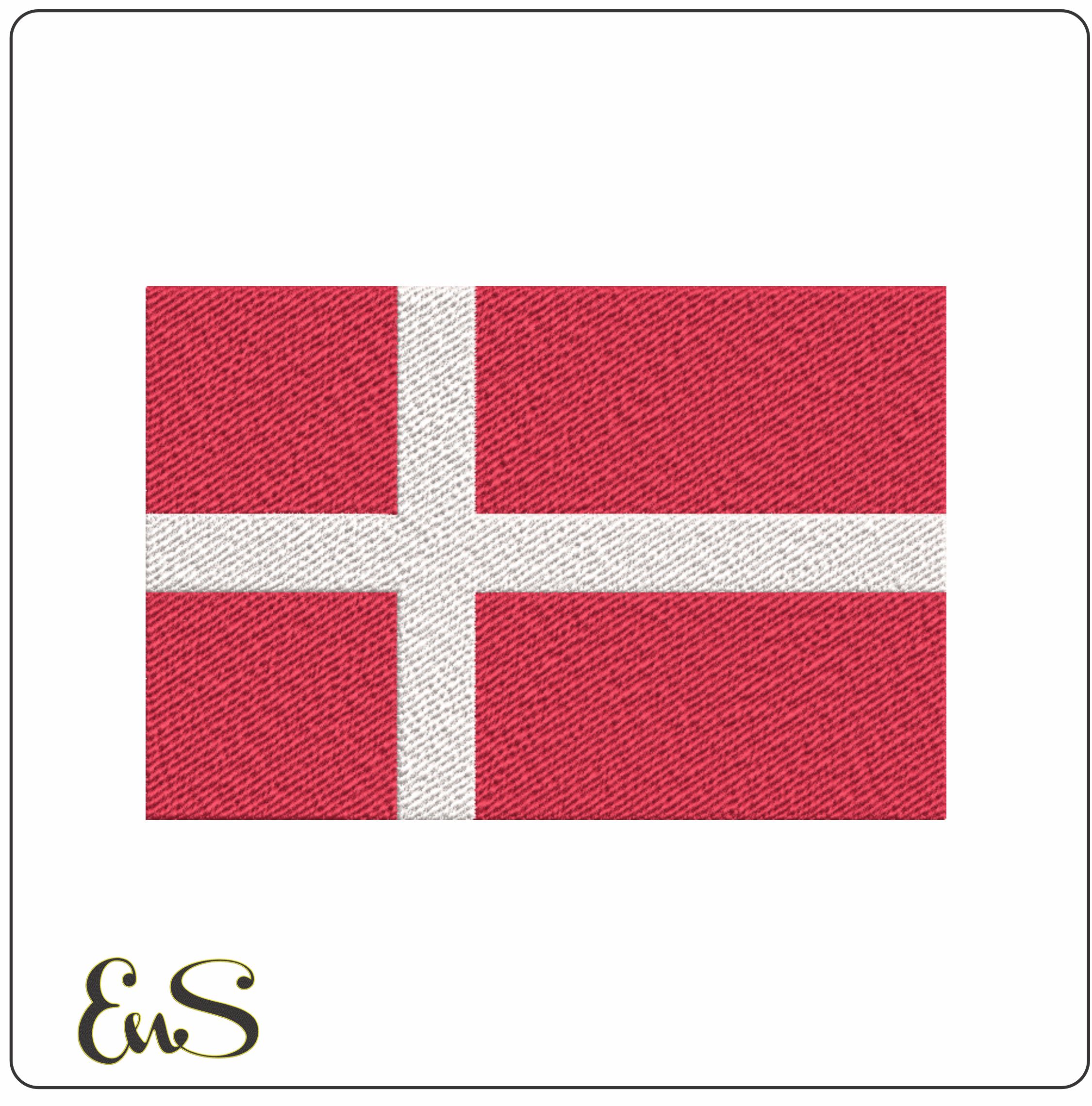 Denmark (Danish) Map Flag in Country outline, National Map Flag Red and White cross machine pattern embroidery file - instant download