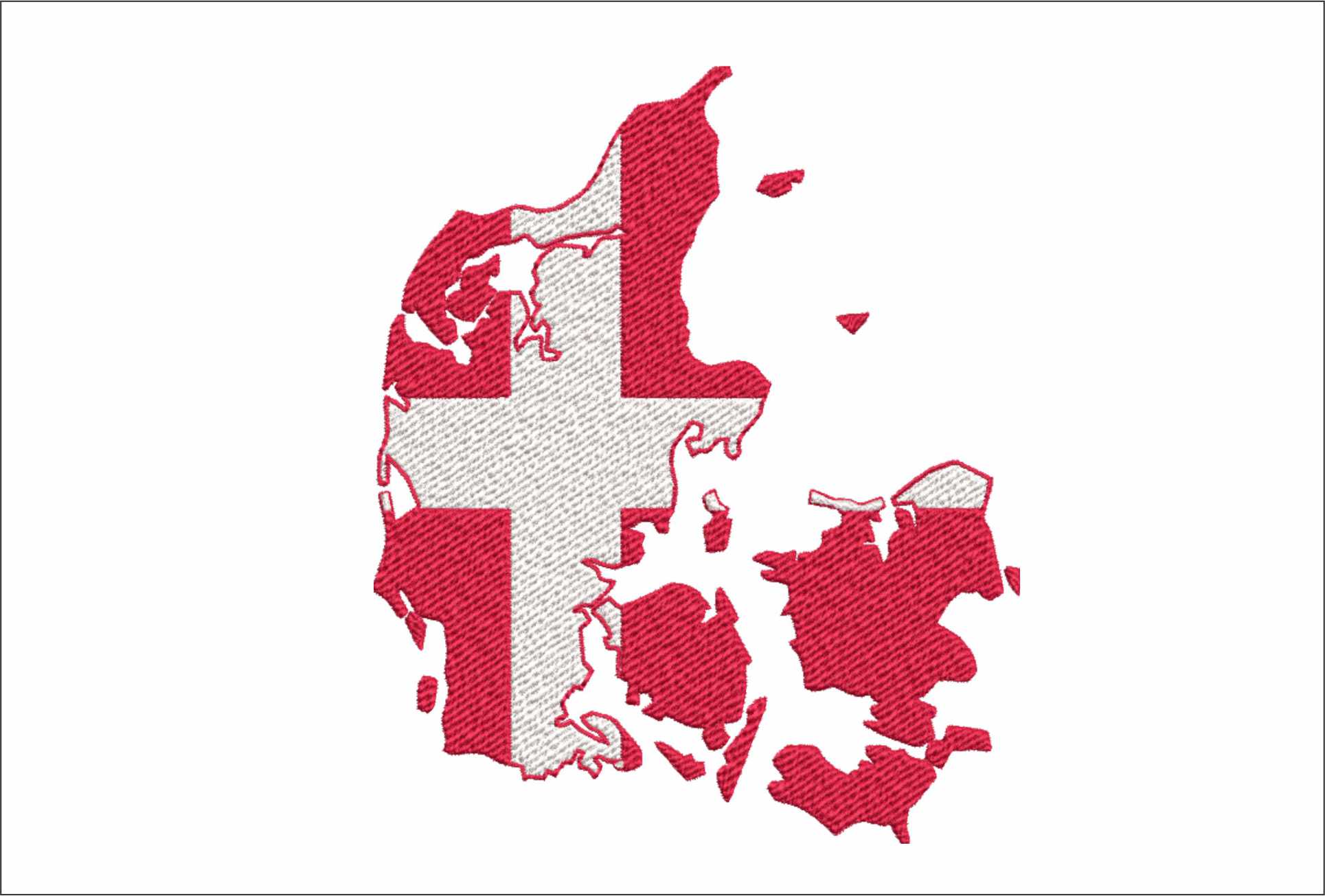 Denmark (Danish) Map Flag in Country outline, National Map Flag Red and White cross machine pattern embroidery file - instant download