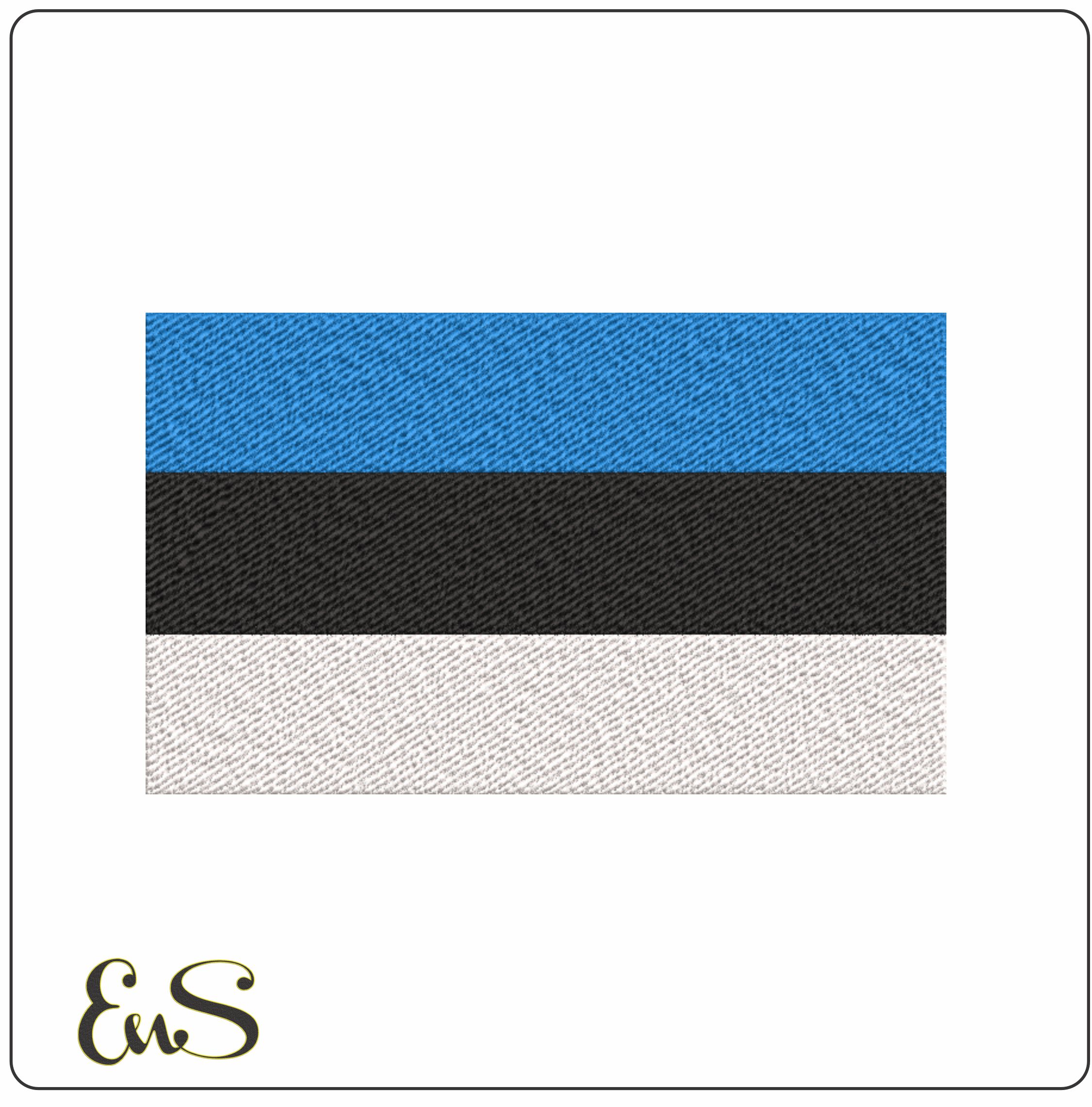 Estonia Map Flag in Country outline, National Map Flag Blue Black White cross machine pattern embroidery file - instant download