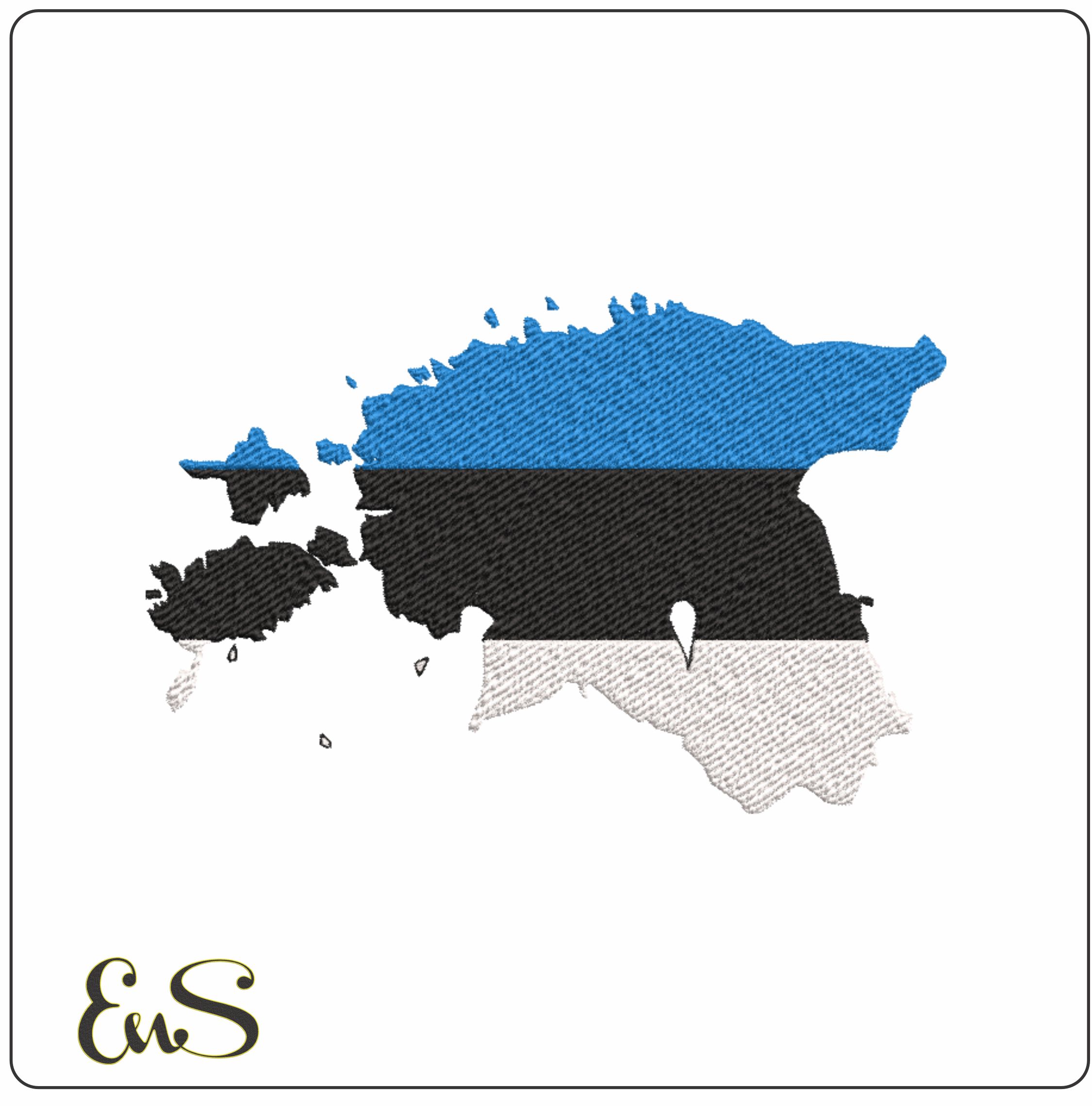 Estonia Map Flag in Country outline, National Map Flag Blue Black White cross machine pattern embroidery file - instant download