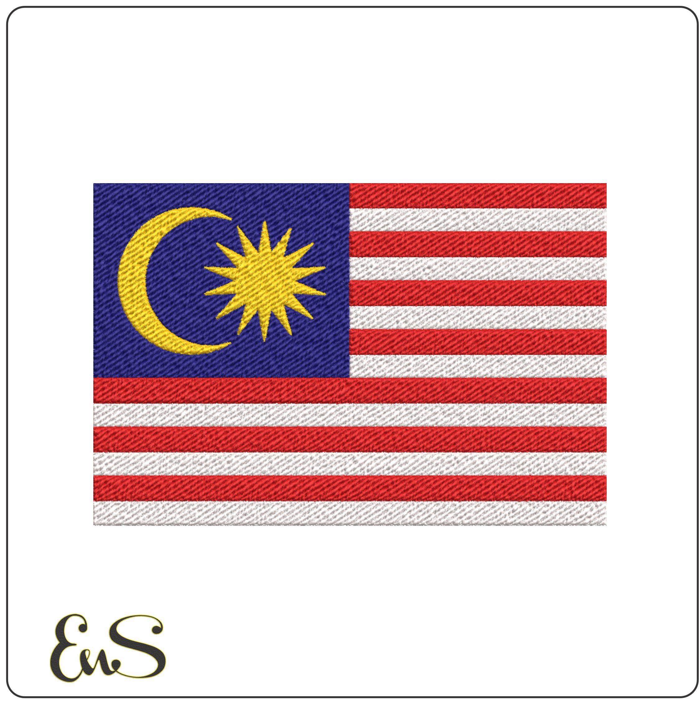 Malaysia Map Flag in Country outline, National Map Flag Blue Yellow White and Red machine pattern embroidery file - instant download