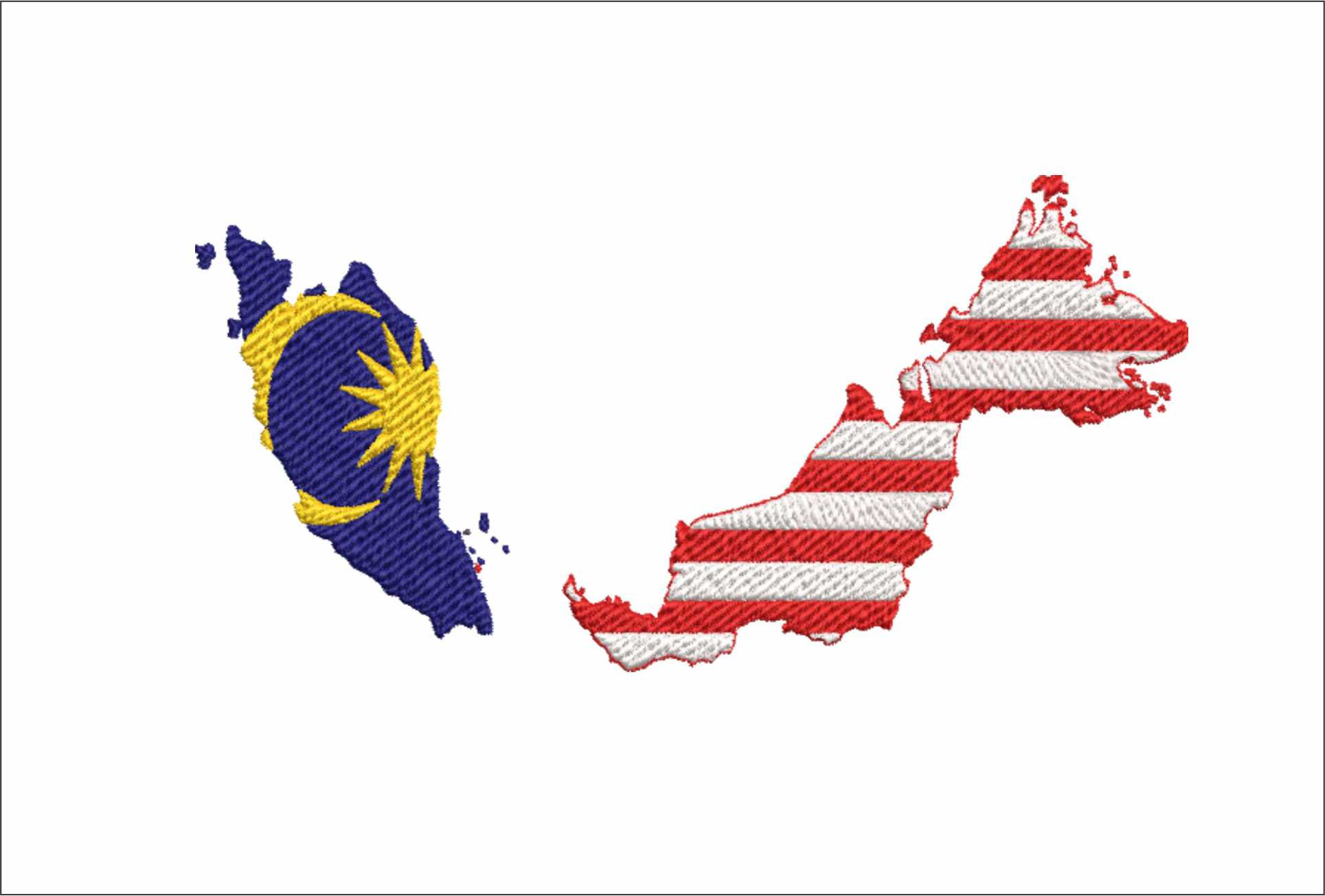 Malaysia Map Flag in Country outline, National Map Flag Blue Yellow White and Red machine pattern embroidery file - instant download (Copy)