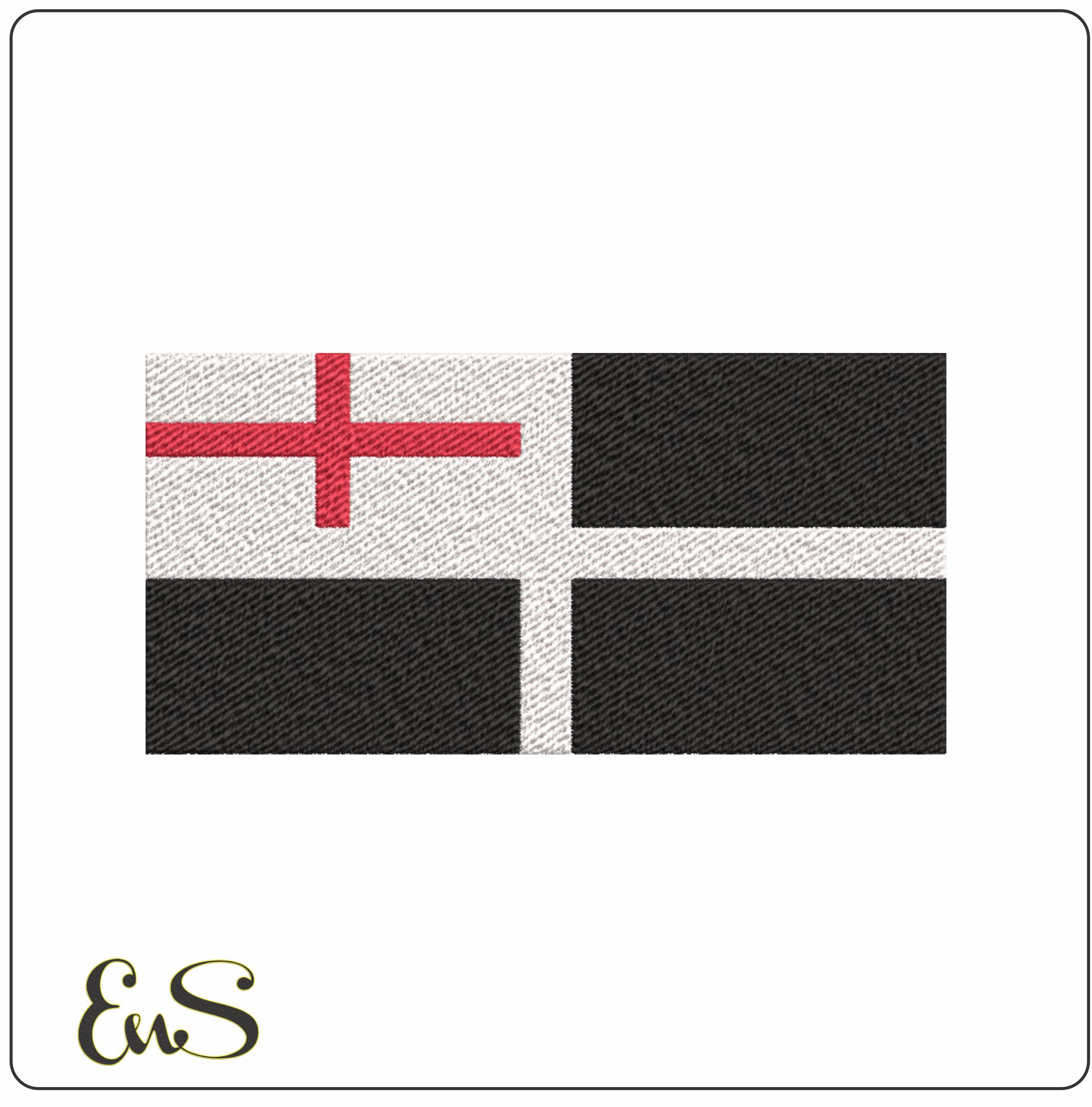Cornwall England Flag in outline, Country and County Flag Black White and Red machine pattern embroidery file - instant download