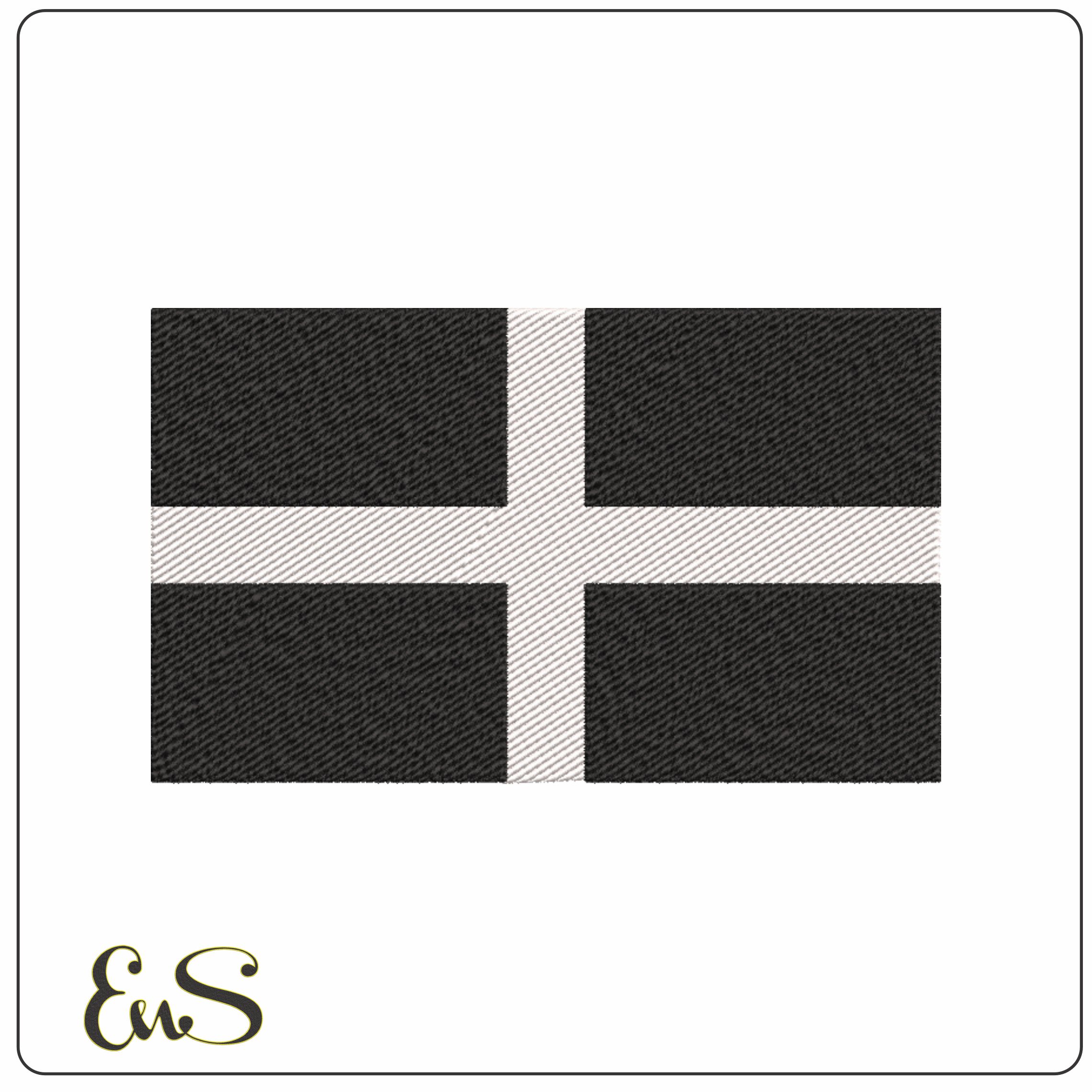 Cornwall Flag Black and White Embroidery Design - Instant Download