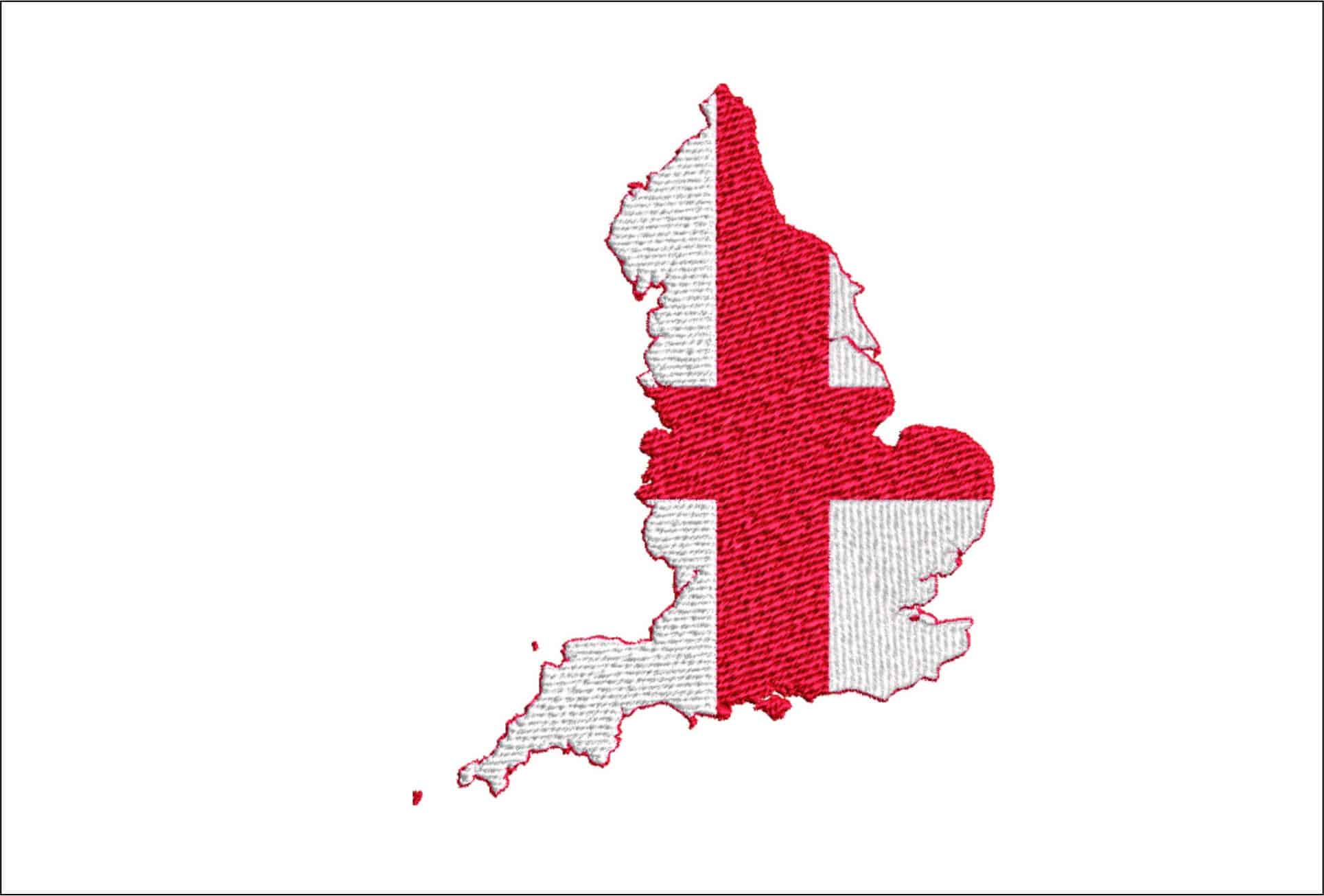 England Map Flag in outline, Country White and Red machine pattern embroidery file - instant download