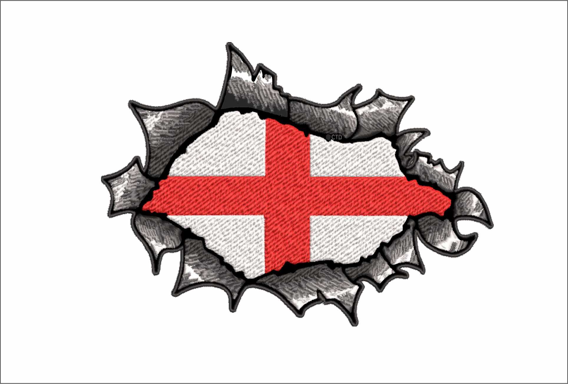 England ripped Flag in outline, Country White and Red machine pattern embroidery file - instant download