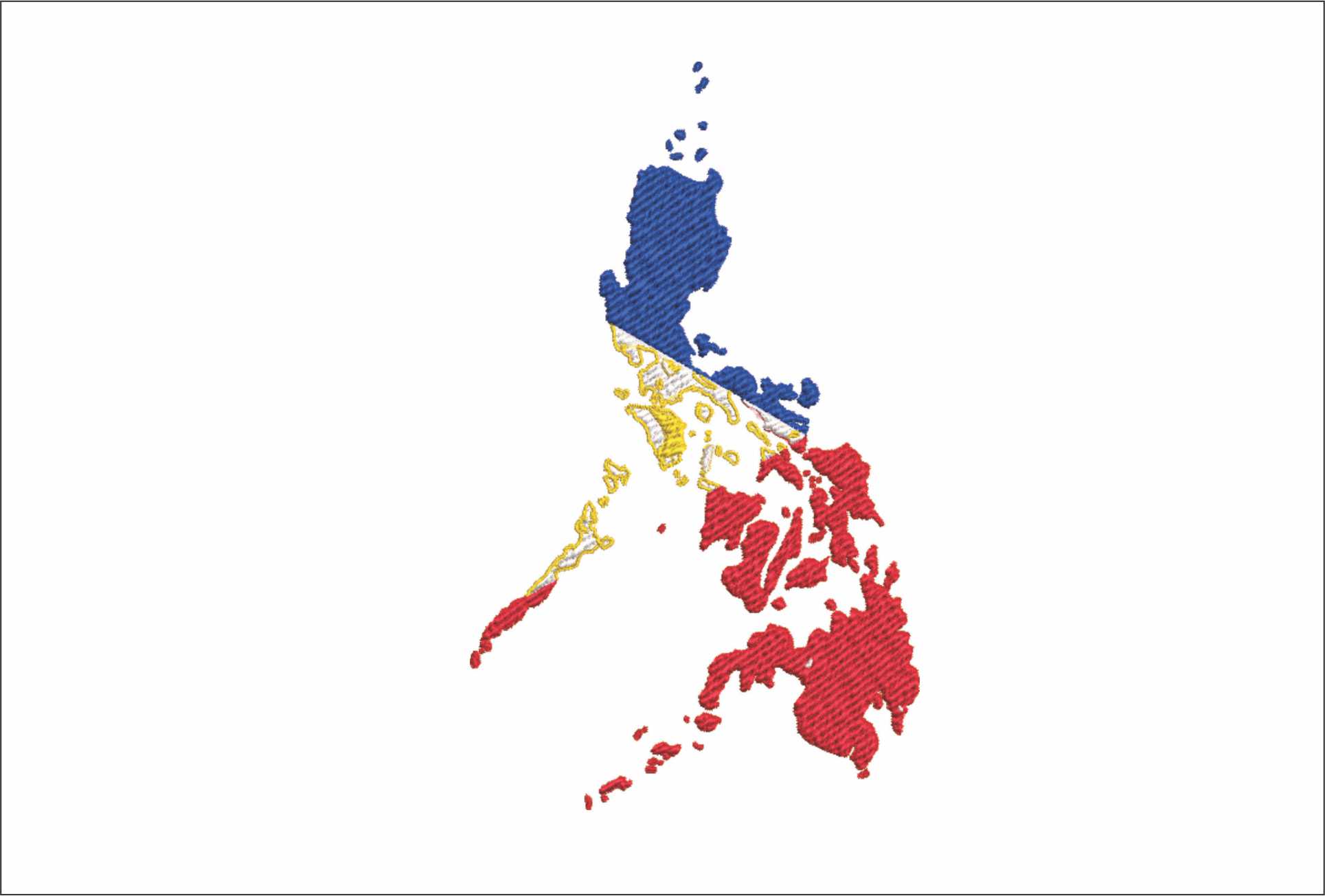 Philippines Map Flag in Country outline, National Map Flag Blue Yellow White and Red machine pattern embroidery file - instant download