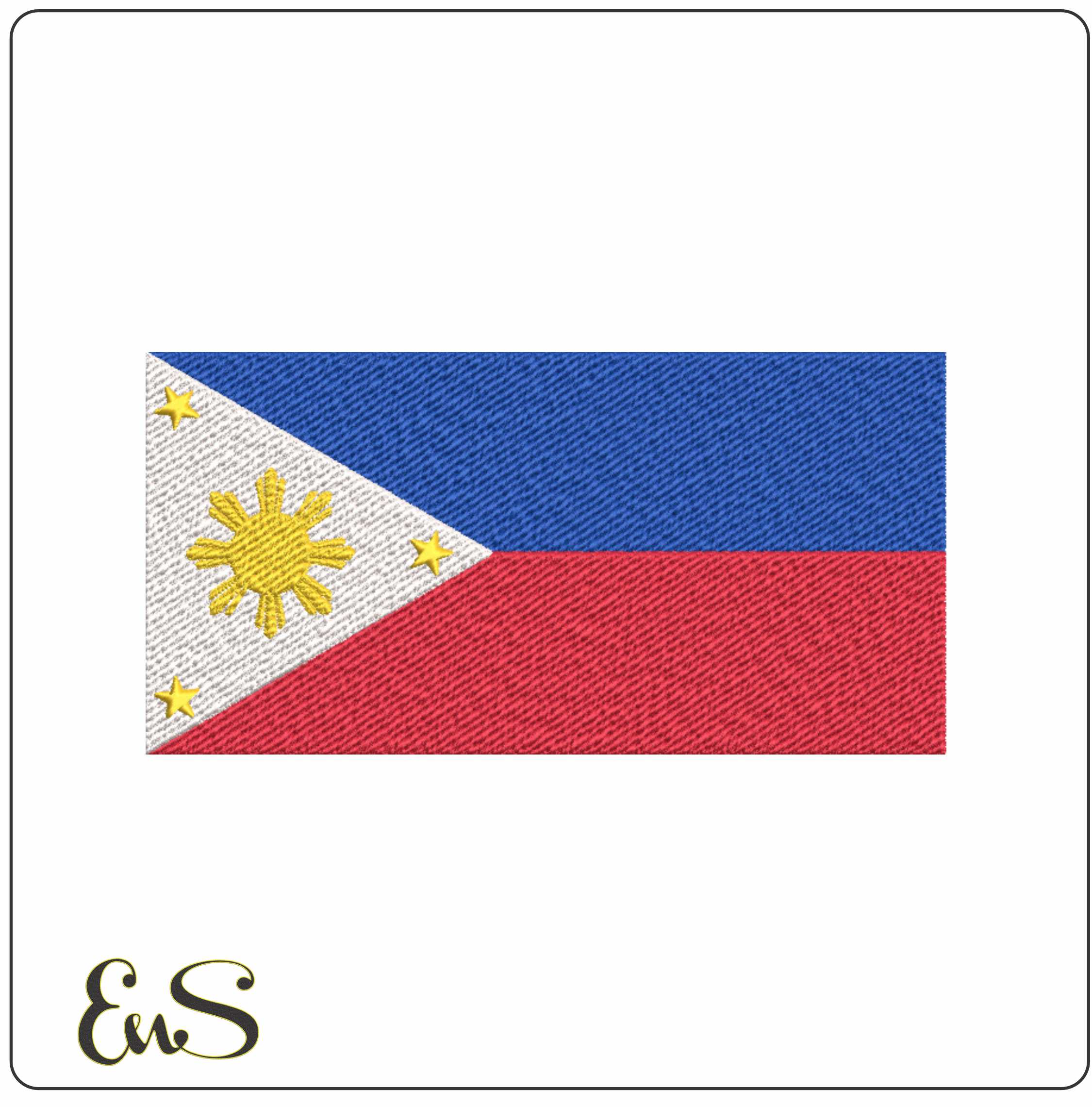 Philippines Flag in Country outline, National Map Flag Blue Yellow White and Red machine pattern embroidery file - instant download