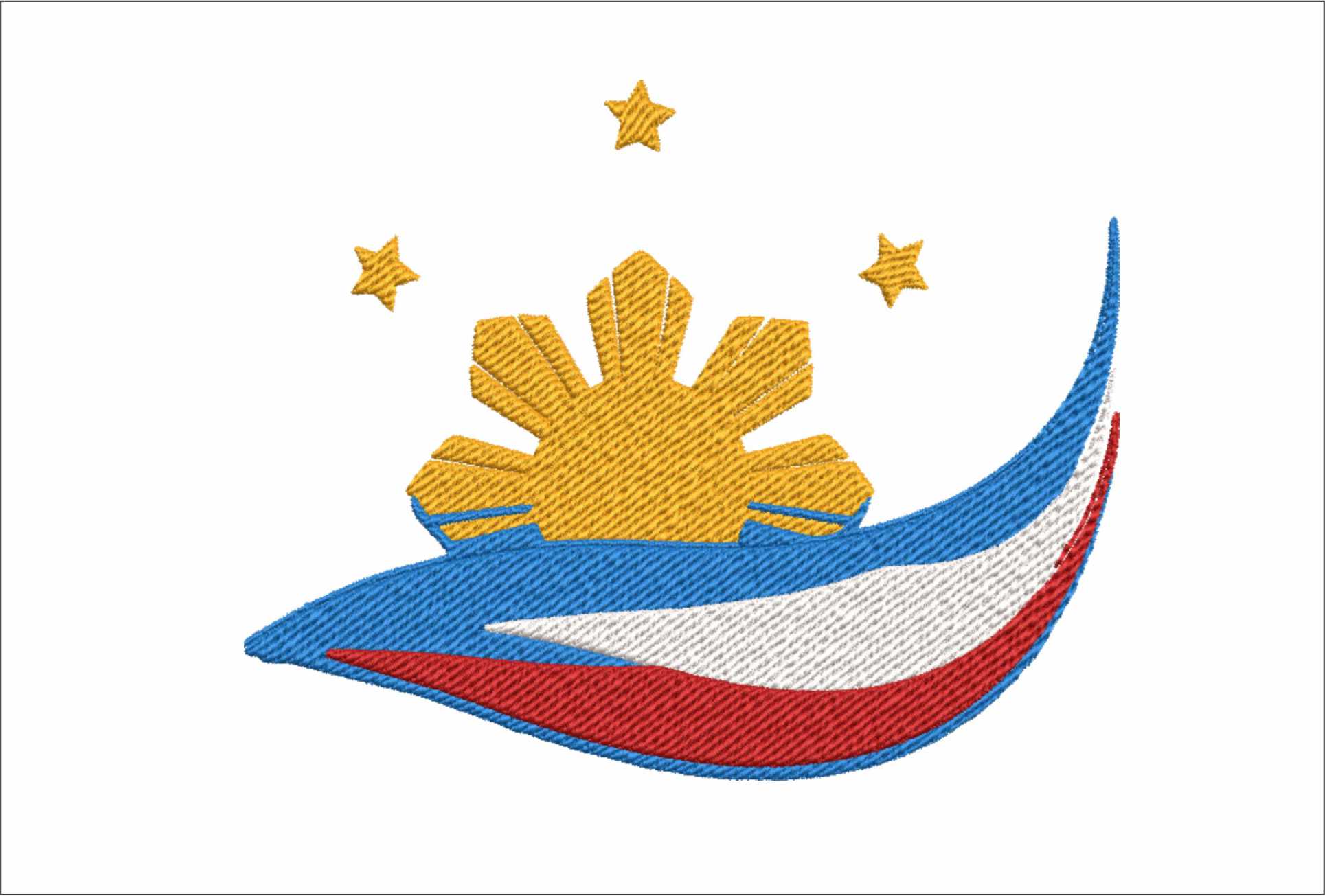 Philippines Flag Design in Country outline, National Map Flag Blue Yellow White and Red machine pattern embroidery file - instant download
