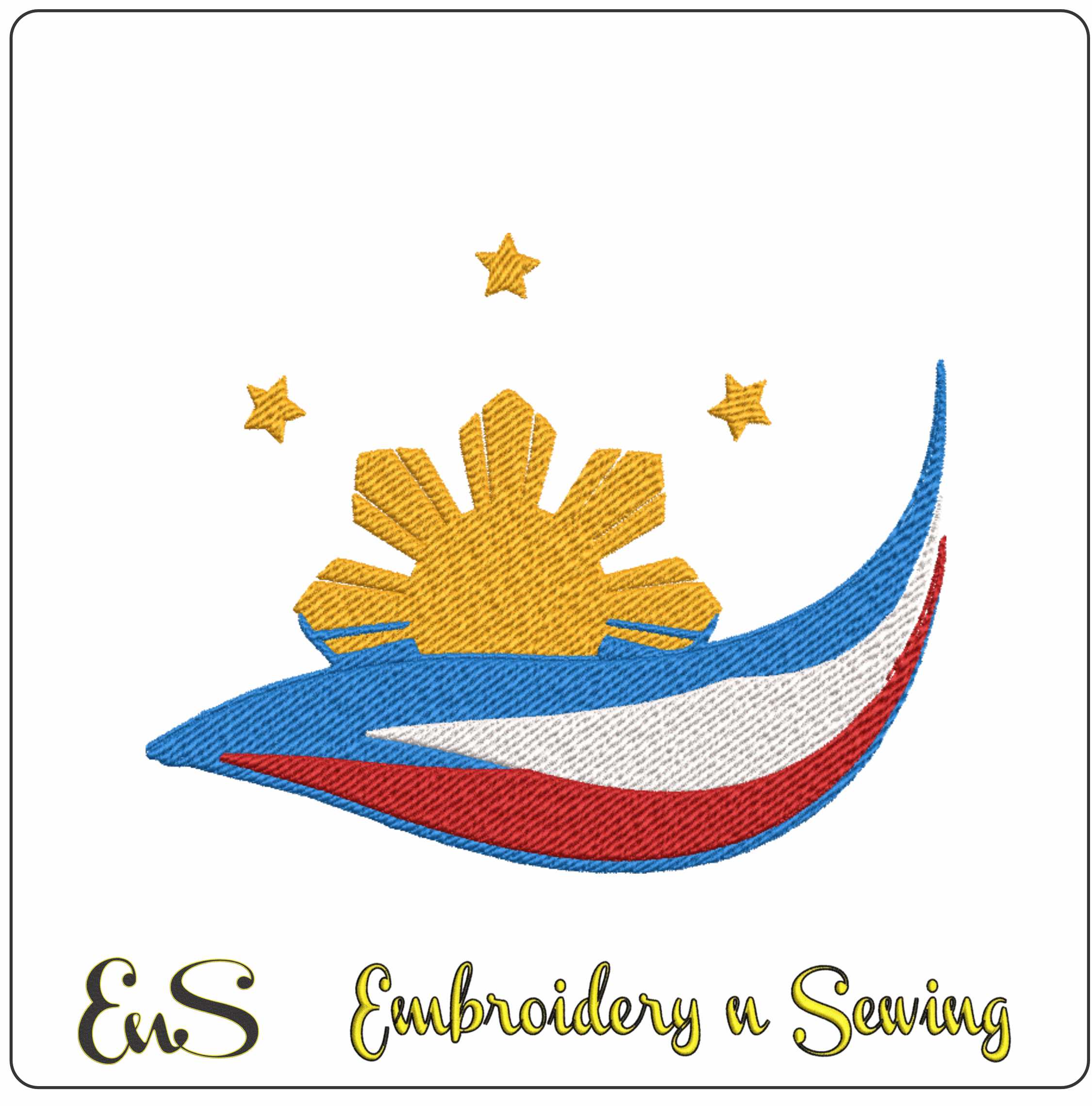 Philippines Flag Design in Country outline, National Map Flag Blue Yellow White and Red machine pattern embroidery file - instant download