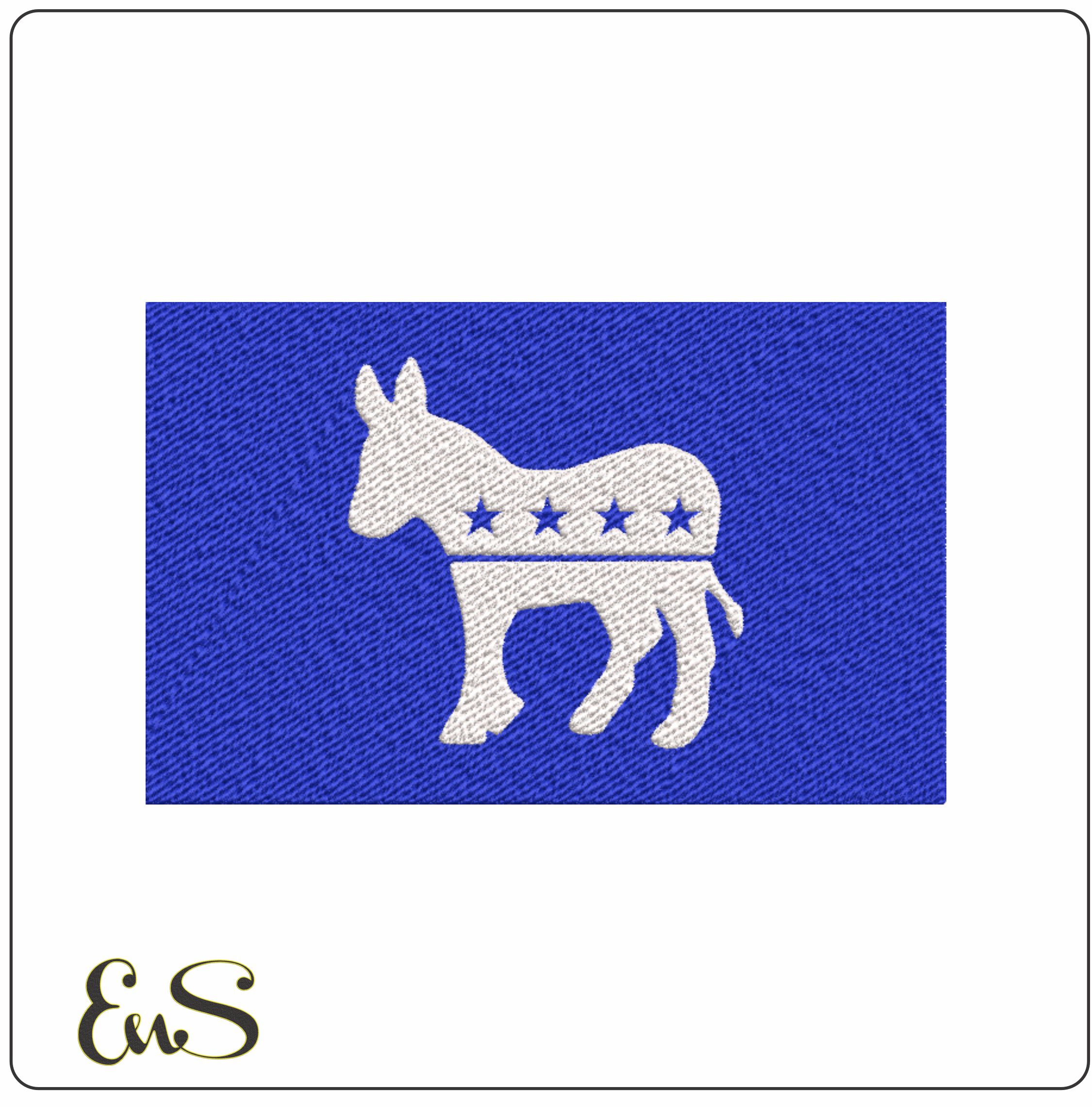 Democratic Party Donkey Flag Design in Country outline, Flag Blue White machine pattern embroidery file - instant download