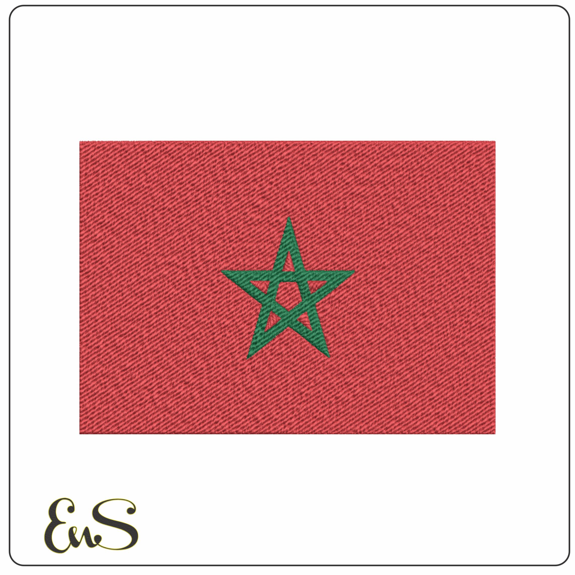 Morocco Flag in outline, Country Red with Green Star machine pattern embroidery file - instant download
