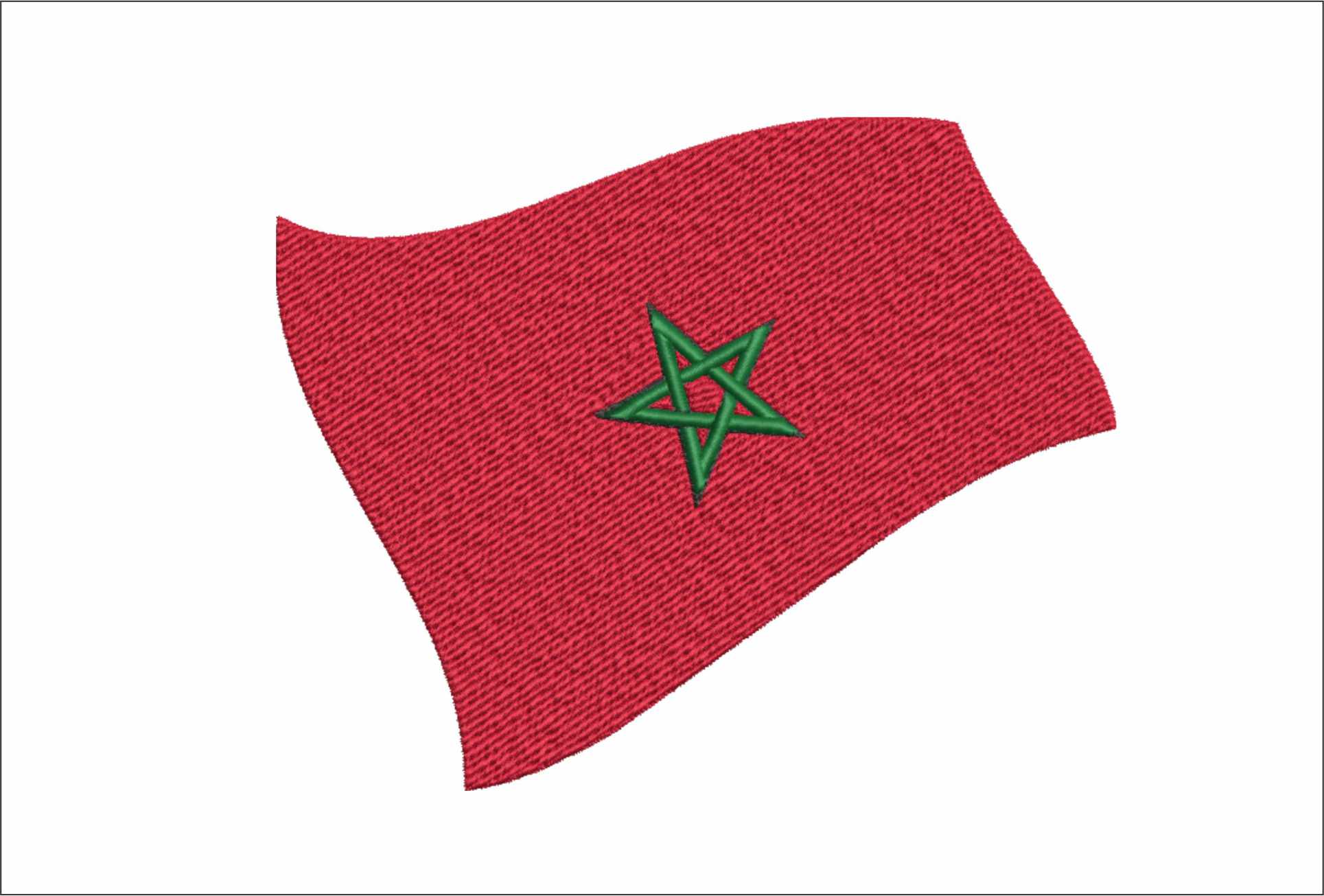 Morocco Waving Flag in outline, Country Red with Green Star machine pattern embroidery file - instant download