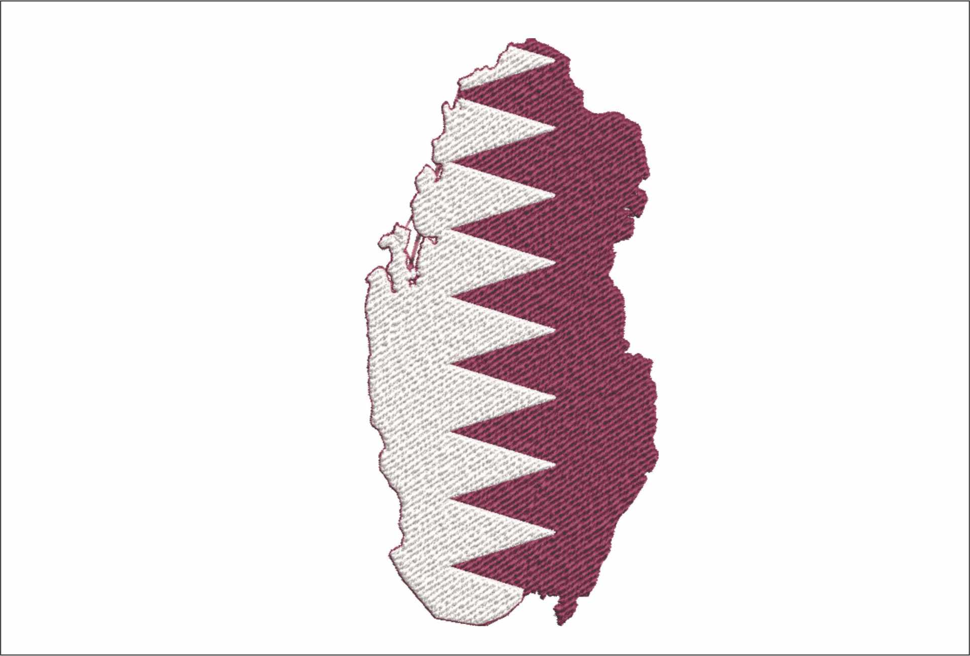 Qatar Map Flag in outline, Country Crimson with White machine pattern embroidery file - instant download
