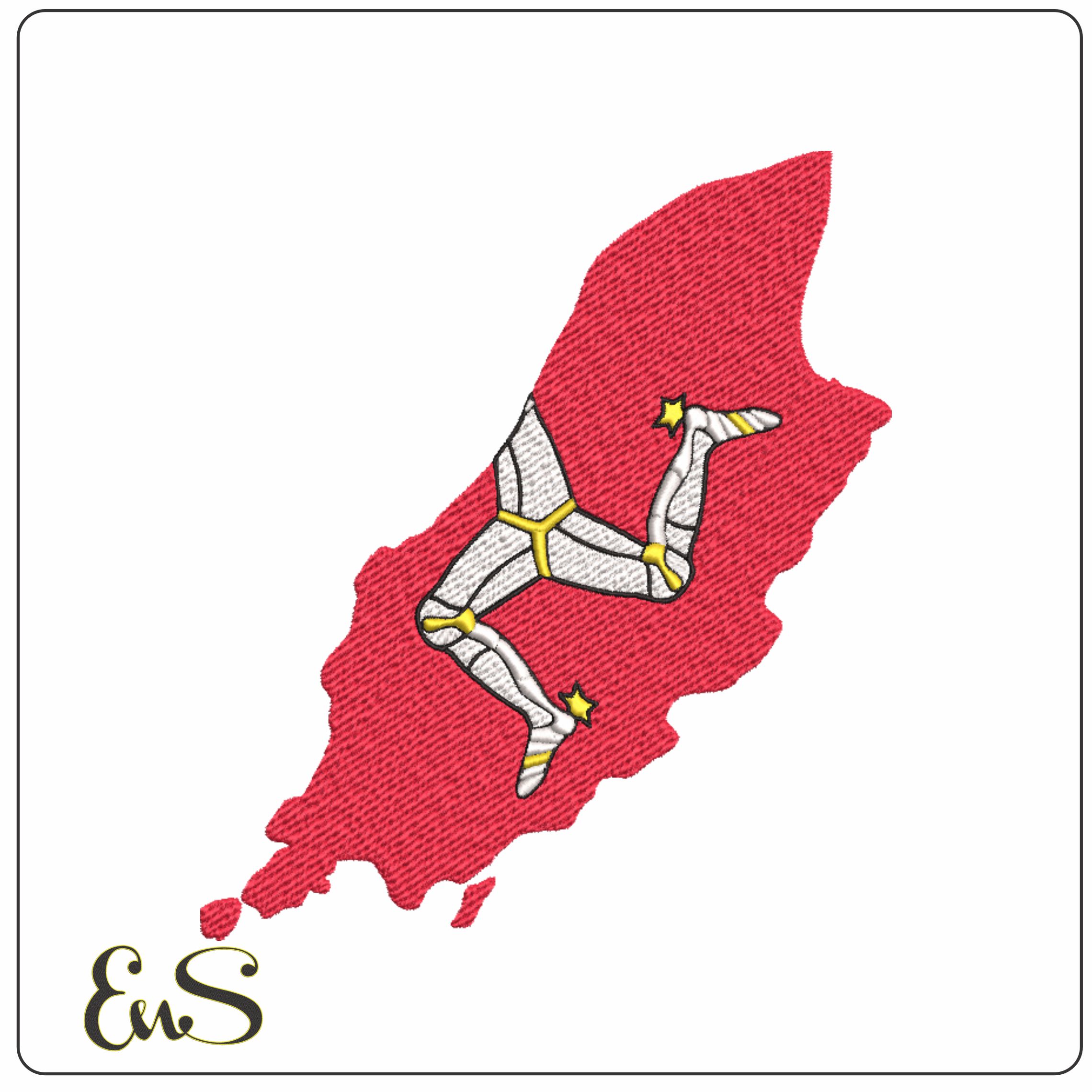 Isle of Man Map Flag in outline, Country Red Silver and Gold machine pattern embroidery file - instant download