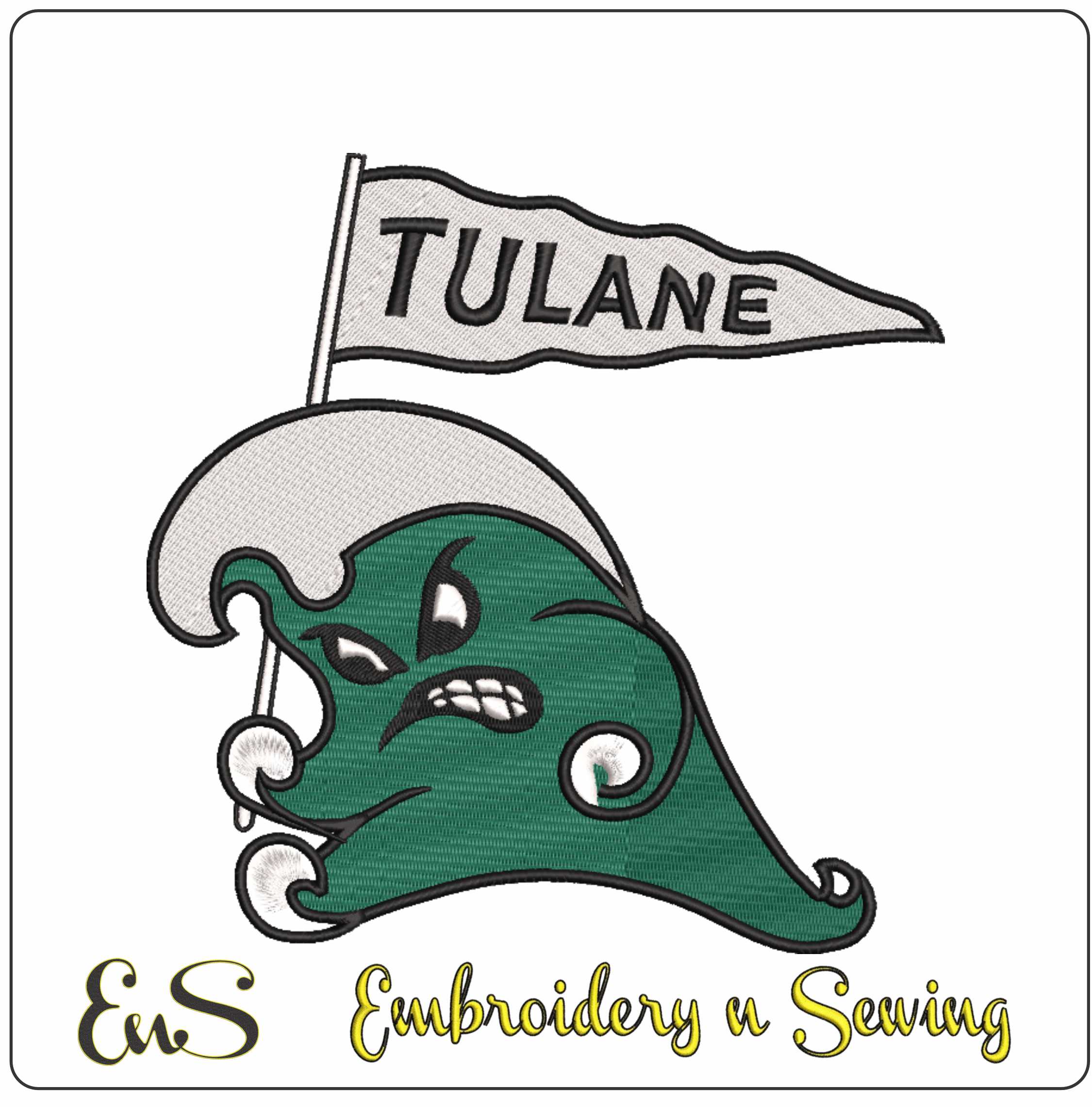 Tulane Green Wave 1964 Logo embroidery design -Tulane Green Wave Logo  embroidery machine pattern embroidery file - instant download