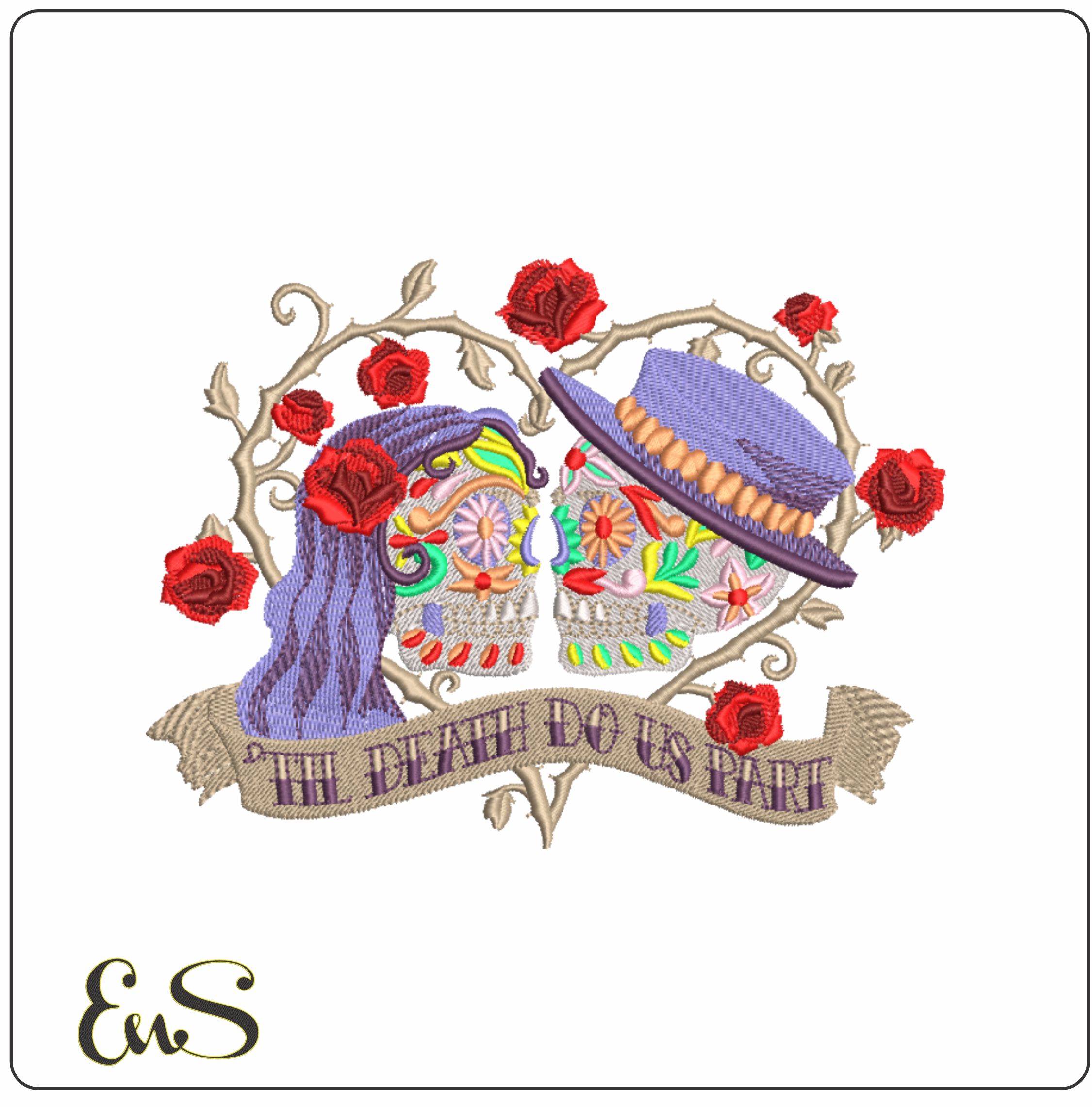 Day of Dead Death do us Part - Day of the Dead - Halloween embroidery design - embroidery file - instant download