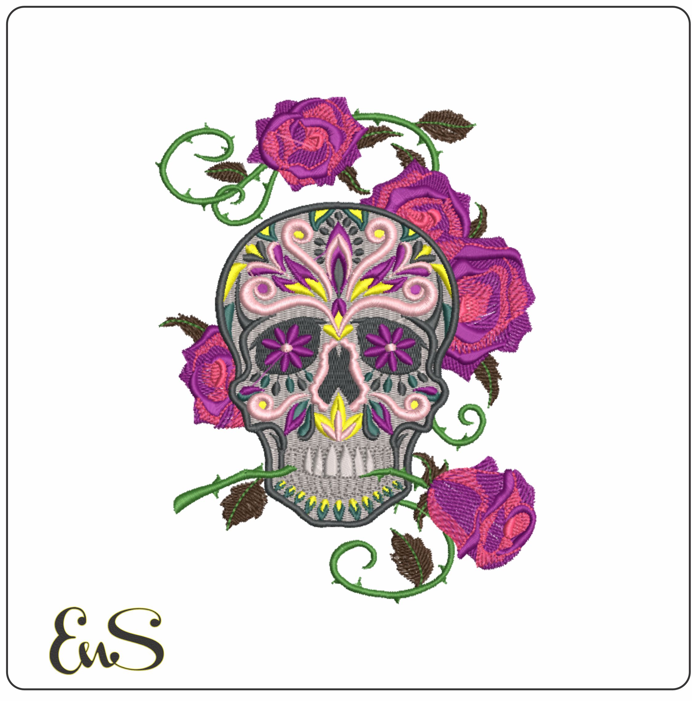 Day of Dead Death Flower Sugar Skull - Day of the Dead - Halloween embroidery design - embroidery file - instant download