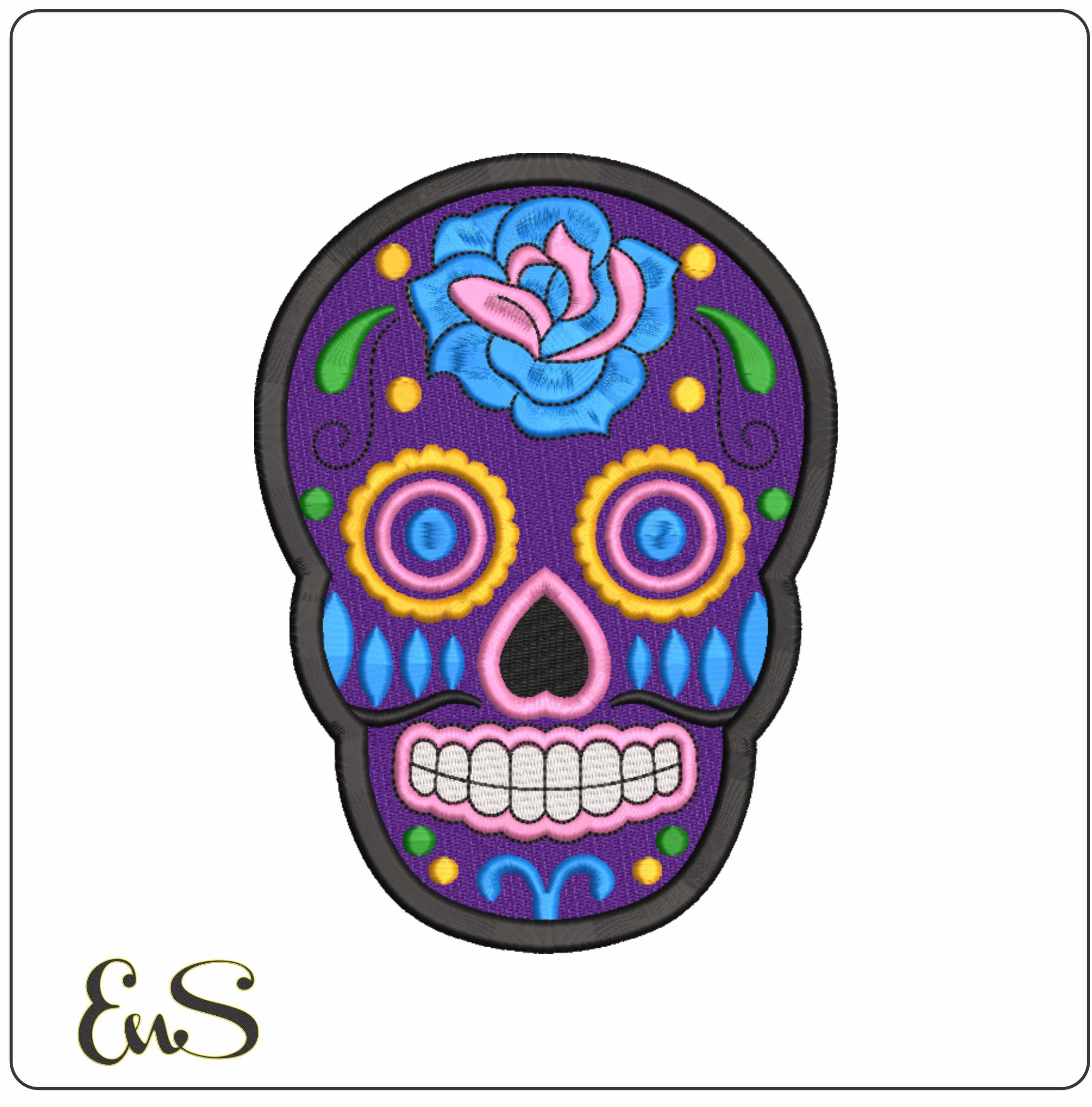 Day of Dead Death Sugar Skull Blue Flowers- Day of the Dead - Halloween embroidery design - embroidery file - instant download