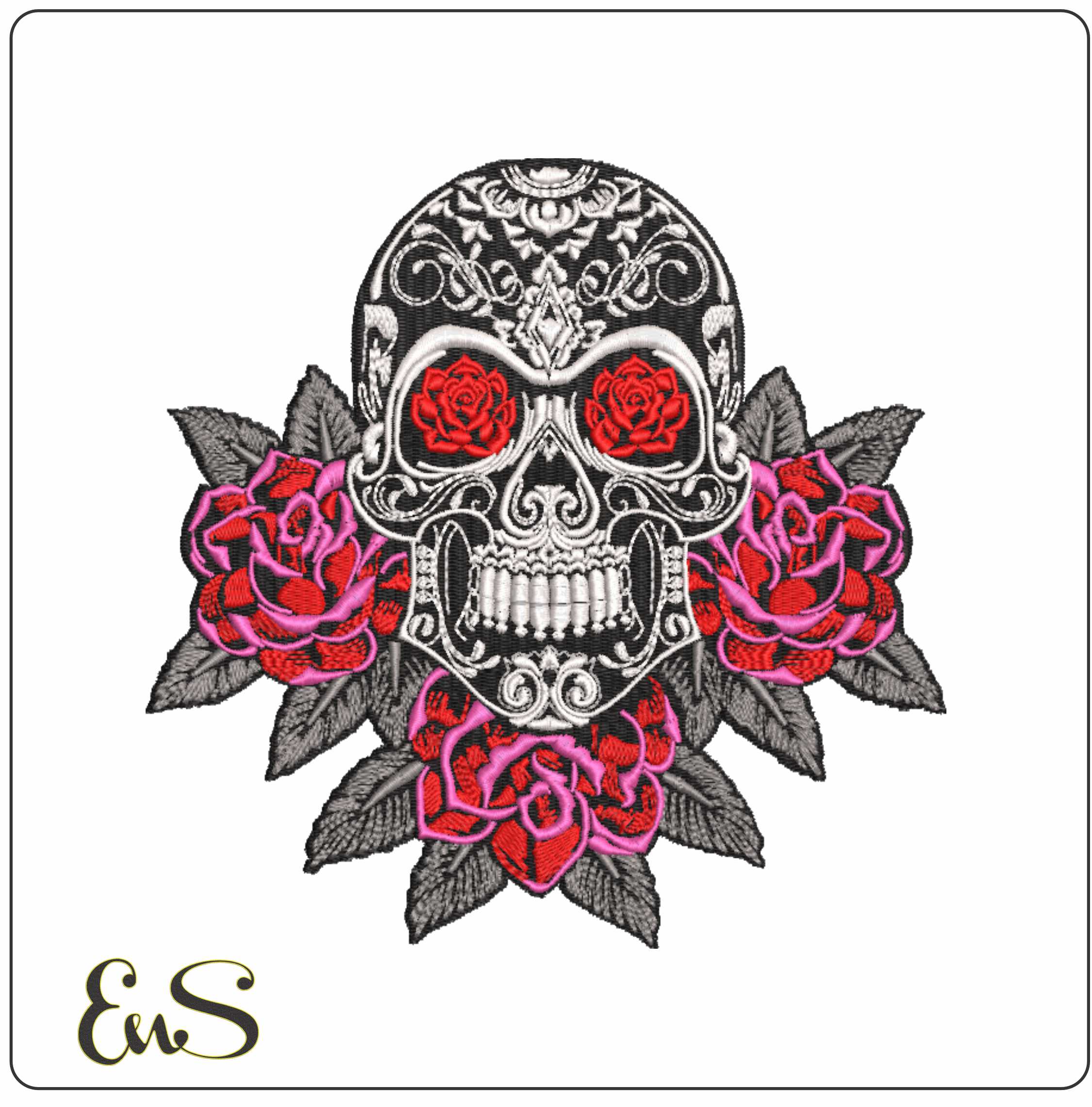 Sugar Skull Flower Wreath Day of Dead - Day of the Dead - Halloween embroidery design - embroidery file - instant download