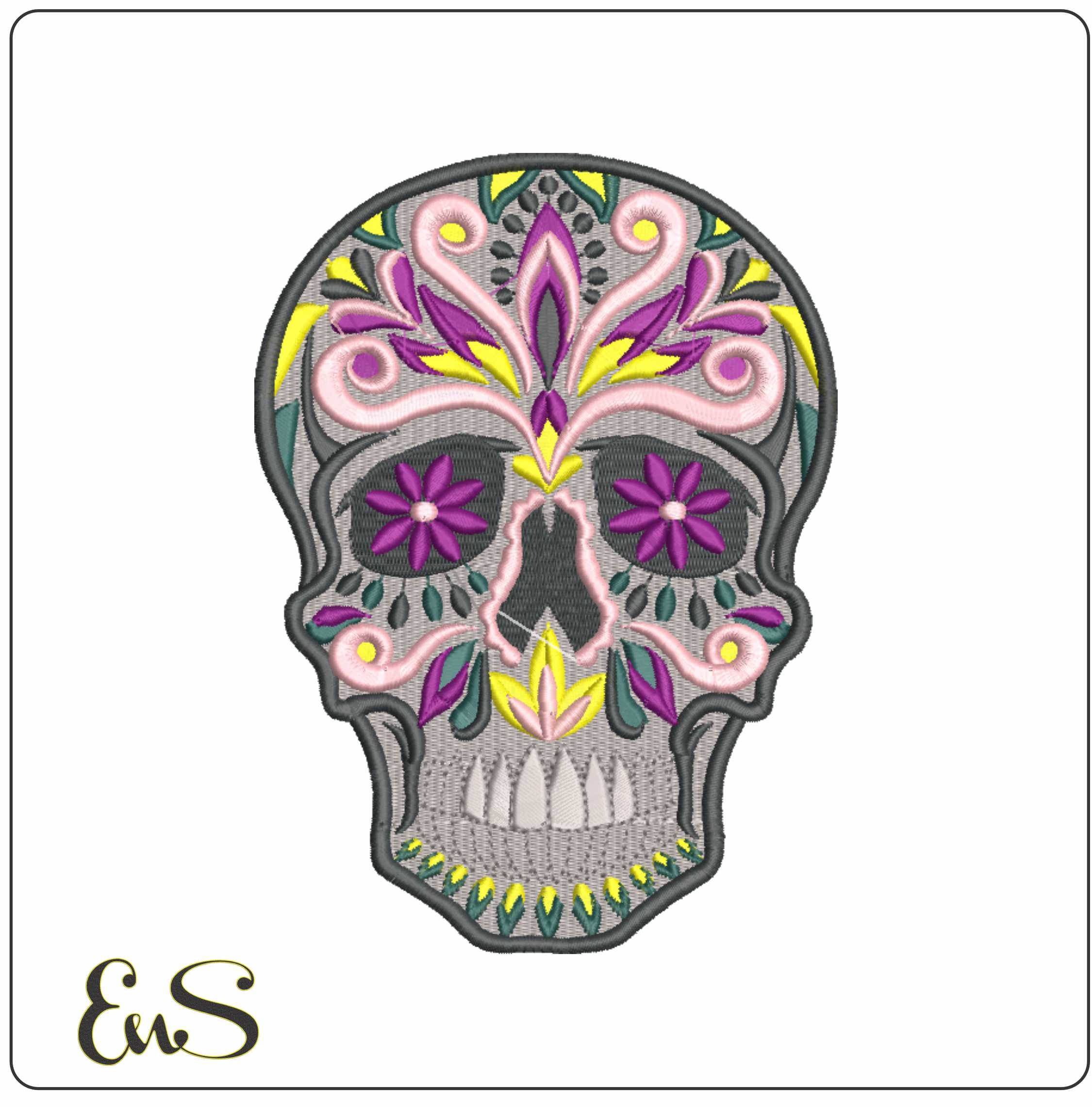Sugar Skull Grey Day of Dead - Day of the Dead - Halloween embroidery design - embroidery file - instant download