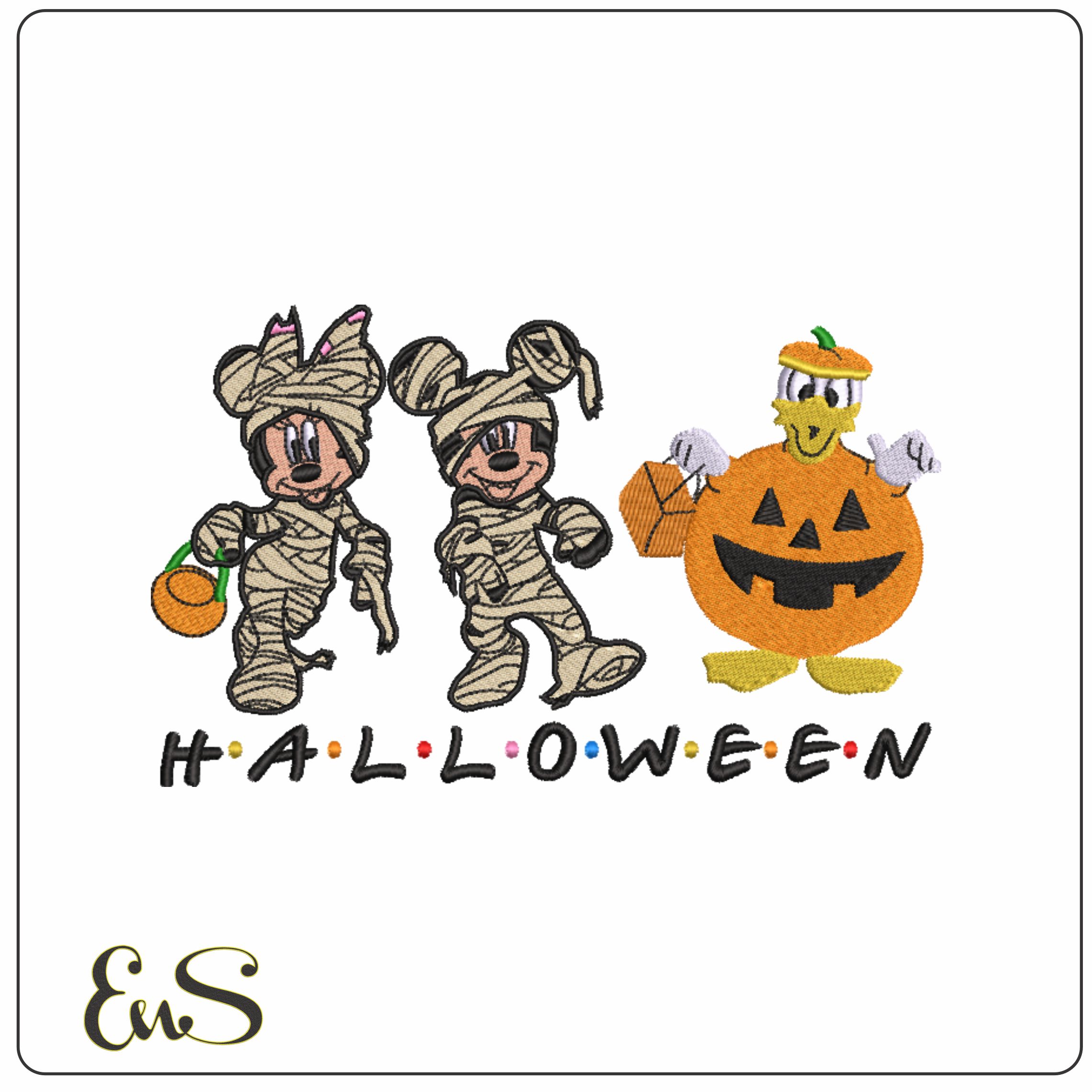 Mickey and Minnie in Mummy Outfits - Halloween embroidery design - embroidery file - instant download