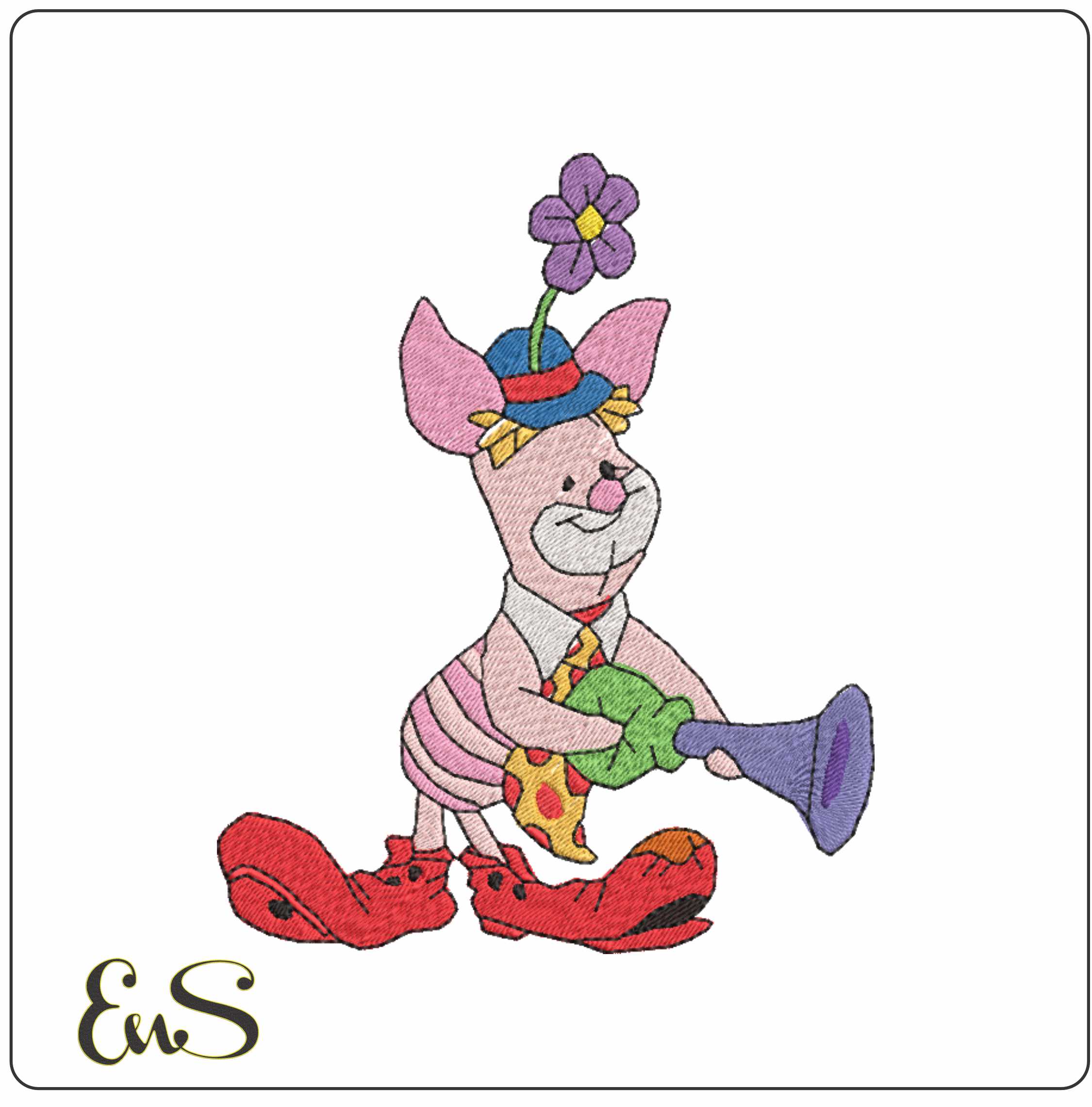 Piglet Clown - Halloween embroidery design - embroidery file - instant download