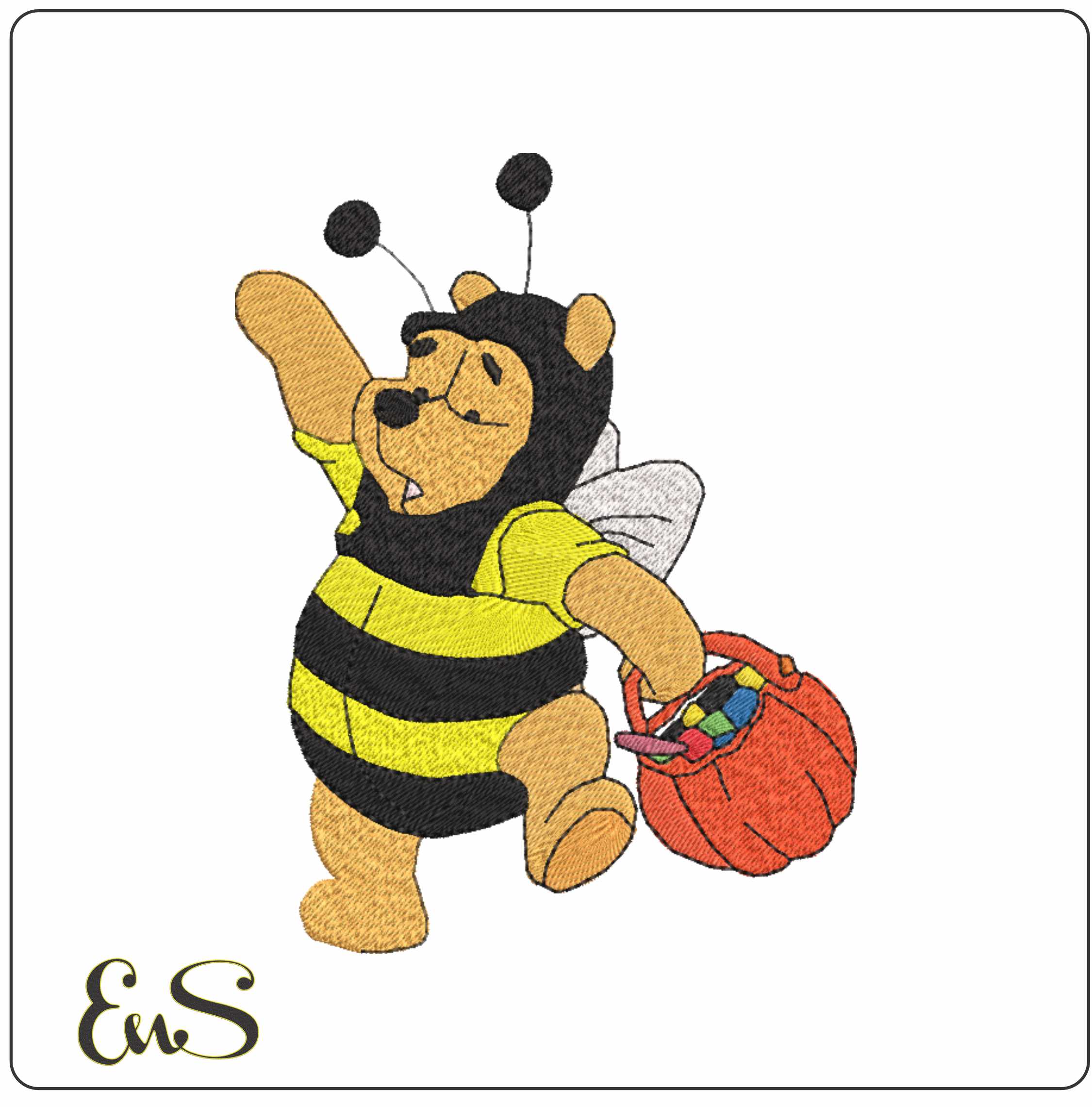 Pooh in Bee Outfit - Halloween embroidery design - embroidery file - instant download