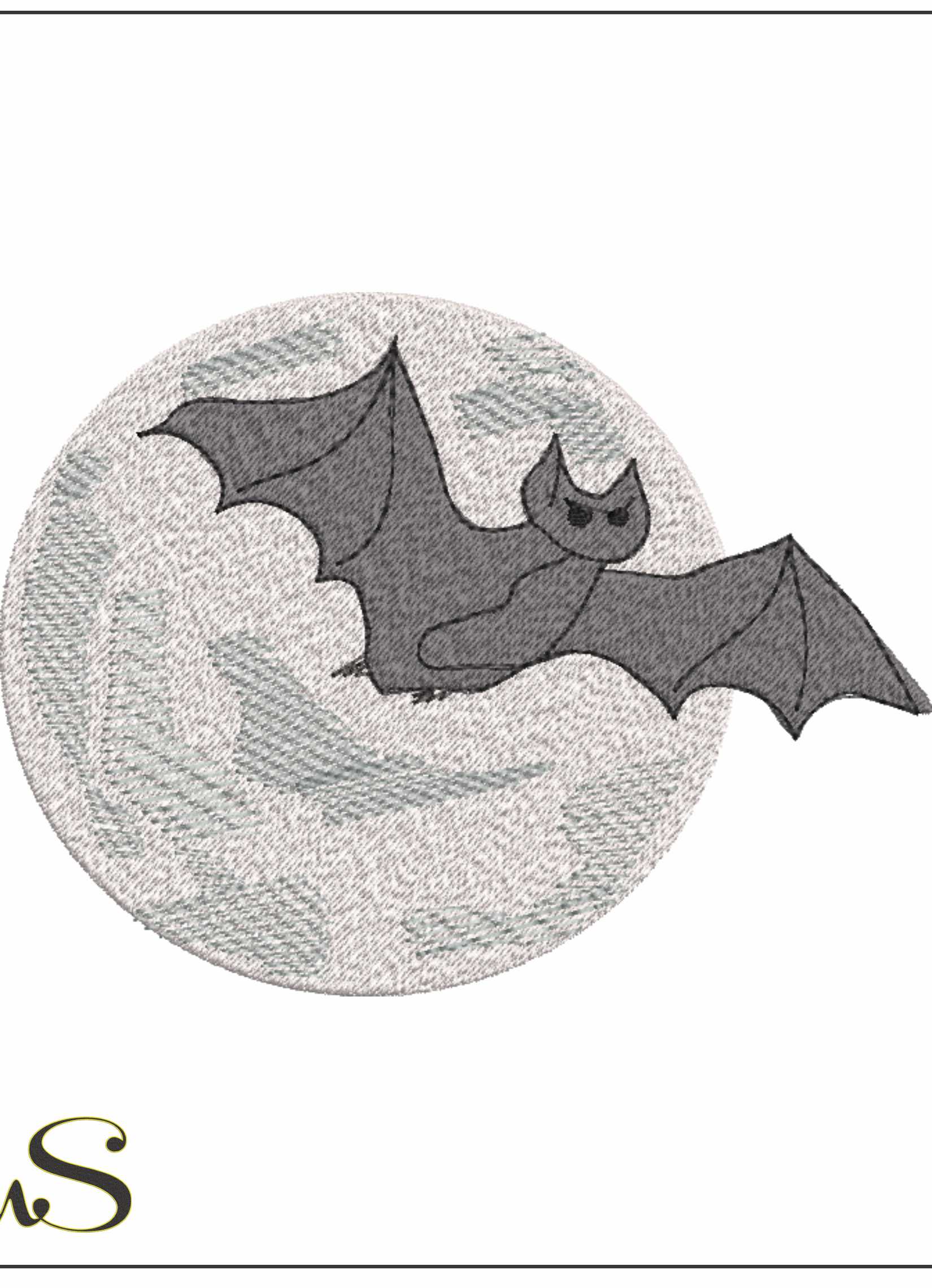 Bat and Moon - Halloween embroidery design - embroidery file - instant download