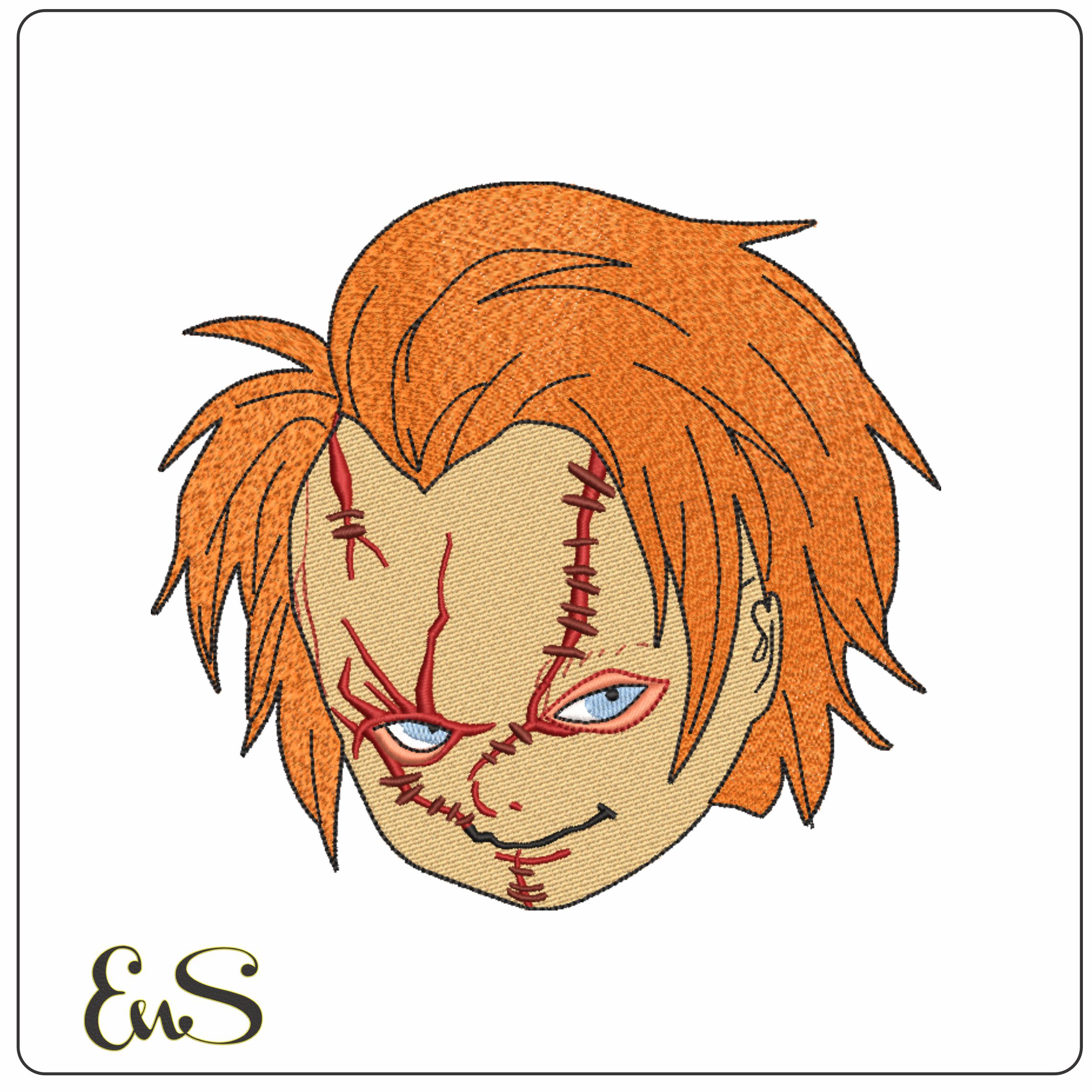 Chucky Scar Head Cartoon - Halloween embroidery design - embroidery file - instant download