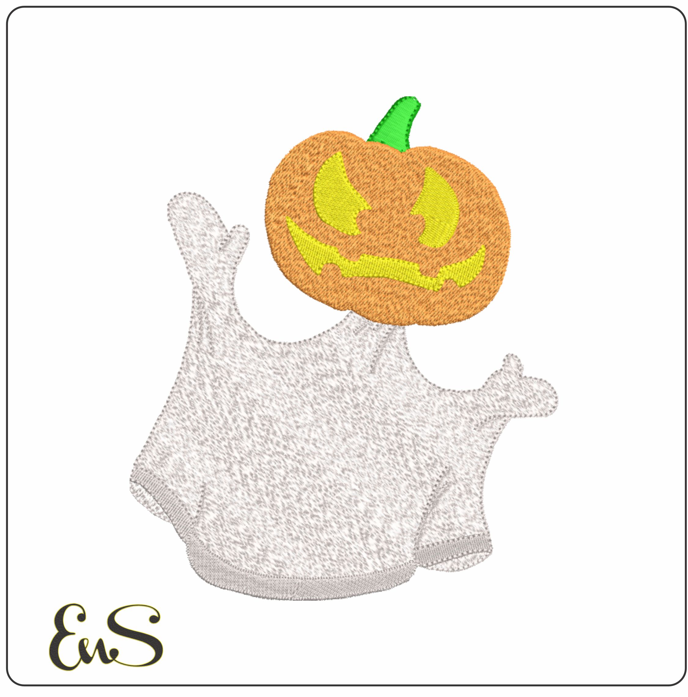 Ghost Pumpkin Head - Halloween embroidery design - embroidery file - instant download