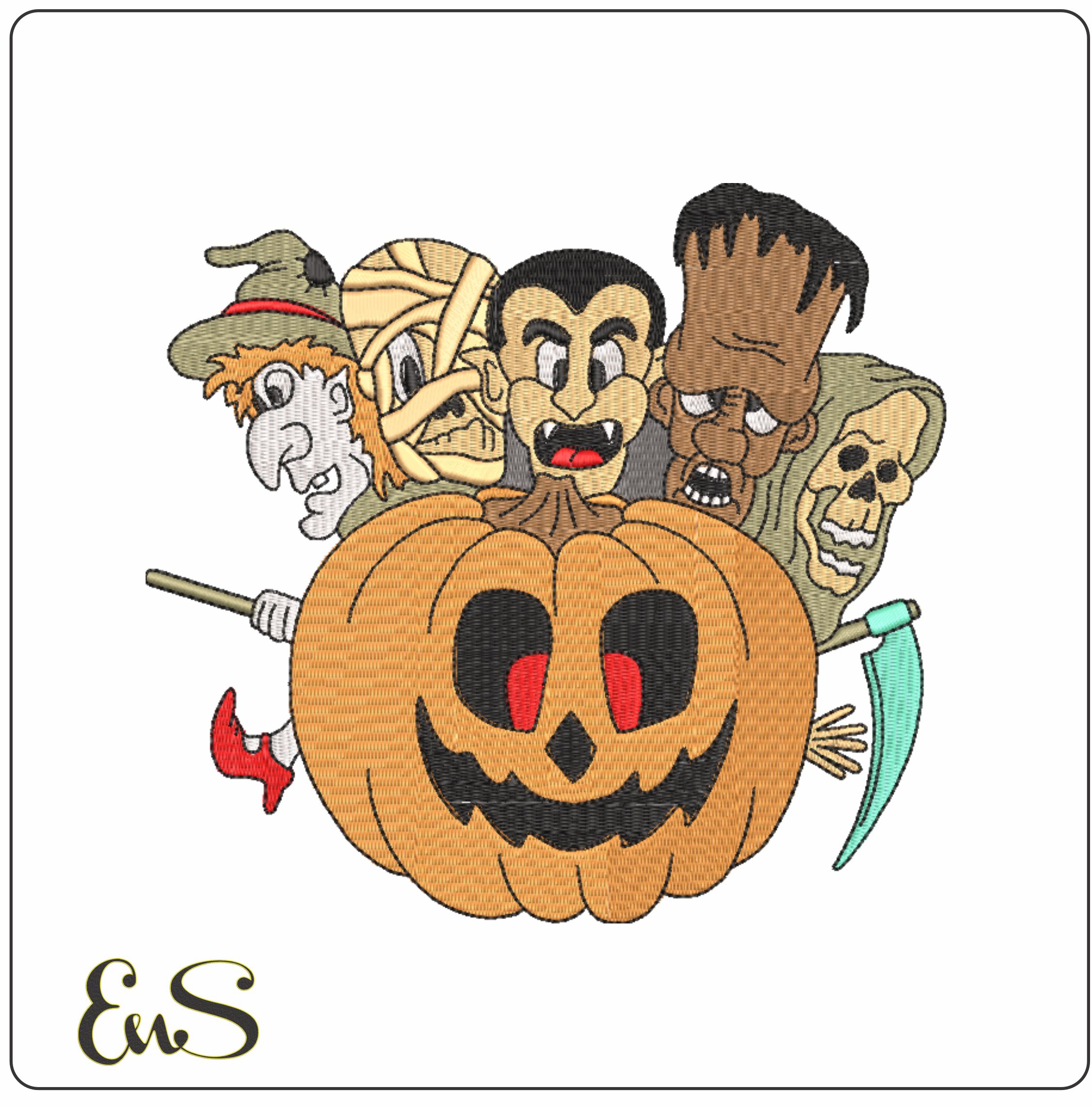 Halloween Mob - Halloween embroidery design - embroidery file - instant download