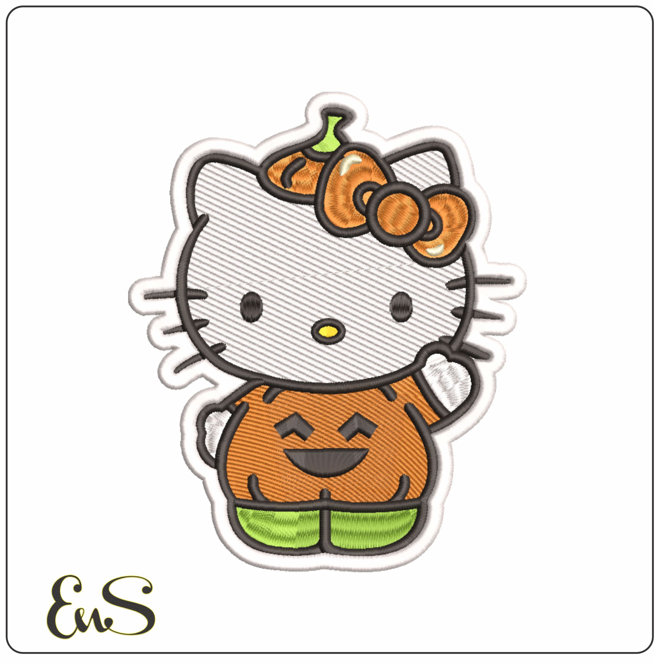 Hello Kitty Pumpkin - Halloween embroidery design - embroidery file - instant download