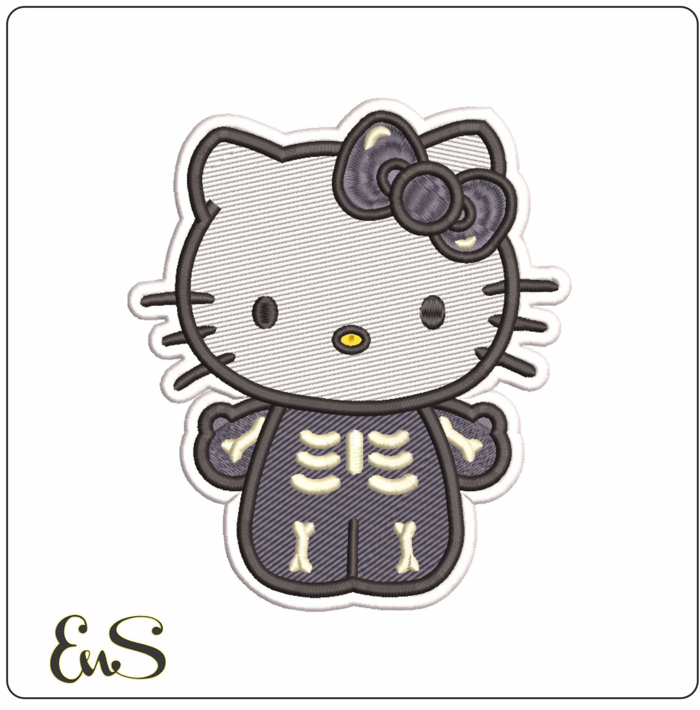 Hello Kitty Skeleton - Halloween embroidery design - embroidery file - instant download