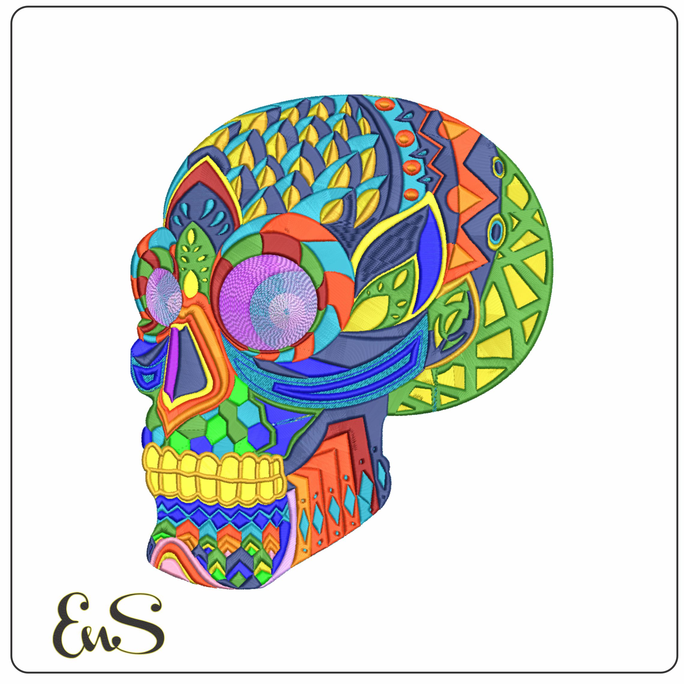 Multi Coloured Skull - Halloween embroidery design - embroidery file - instant download