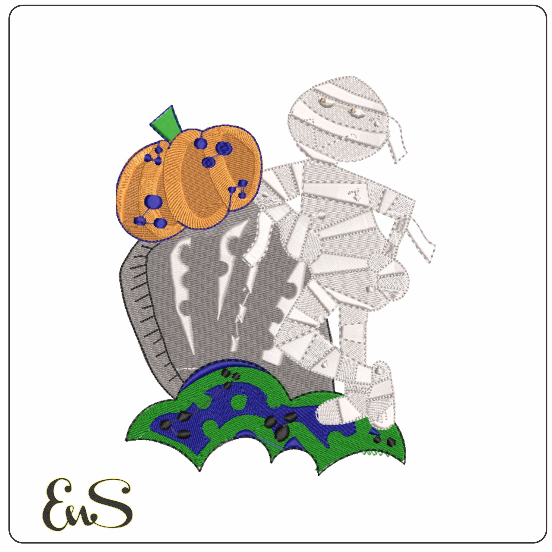 Pumpkin and Mummies - Halloween embroidery design - embroidery file - instant download